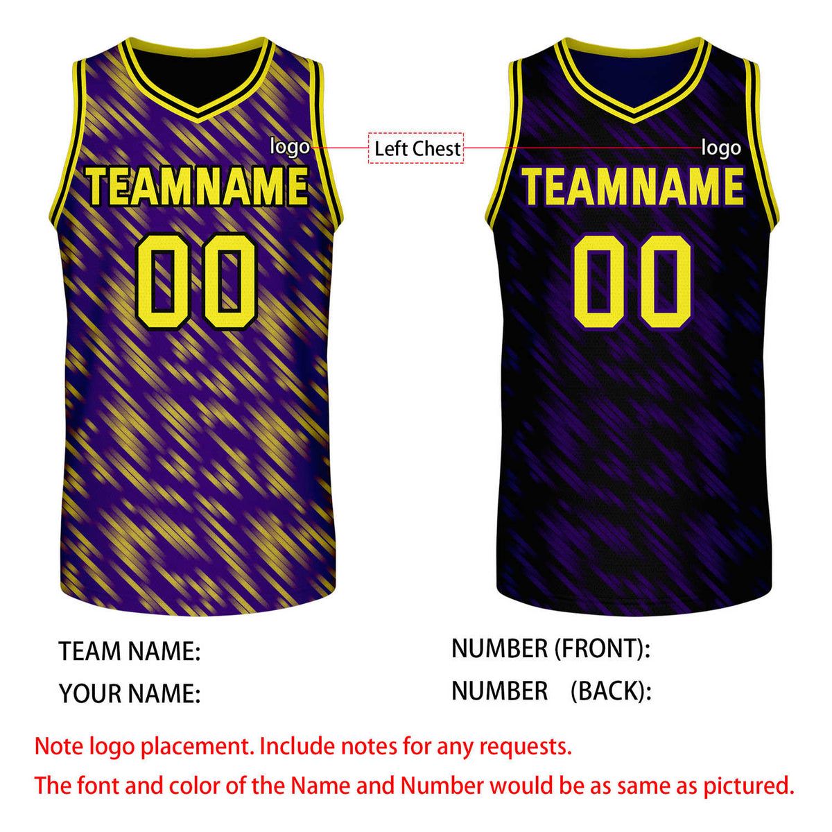 Custom Reversible Purple Black Gold Stripe Basketball Jersey | Team & Player Name - Vosoli