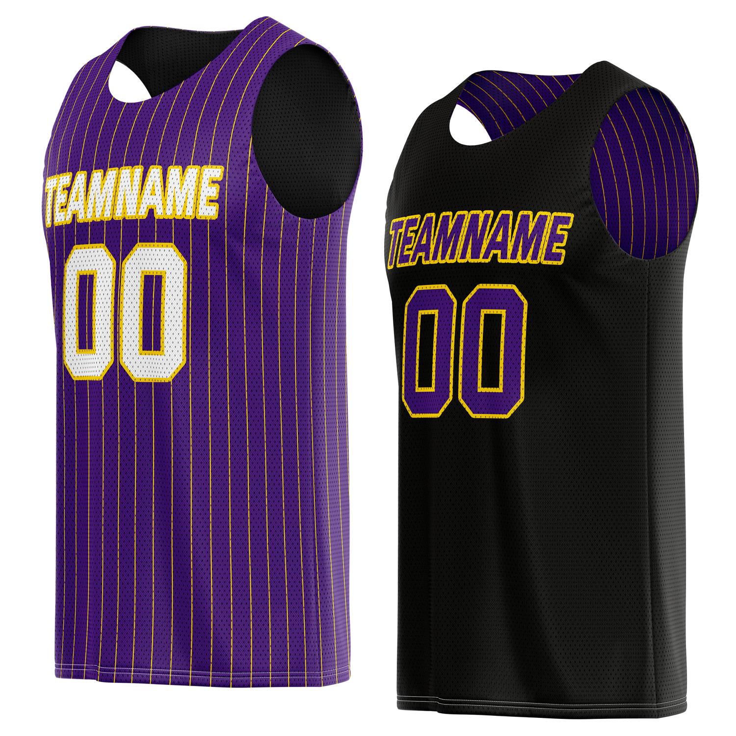 Custom Reversible Purple Black Pinstripe Basketball Jersey, Personalized Team Name Number Breathable Mesh Uniform for Men Women Youth