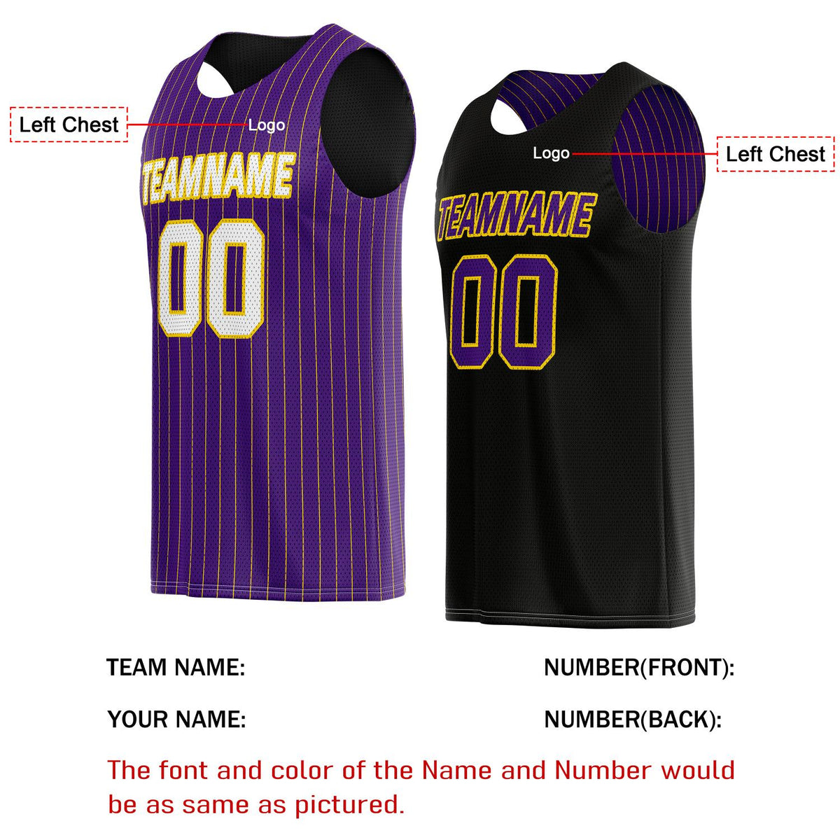 Custom Reversible Purple Black Striped Basketball Jersey | Personalized Team Name, Number & LOGO | Vosoli