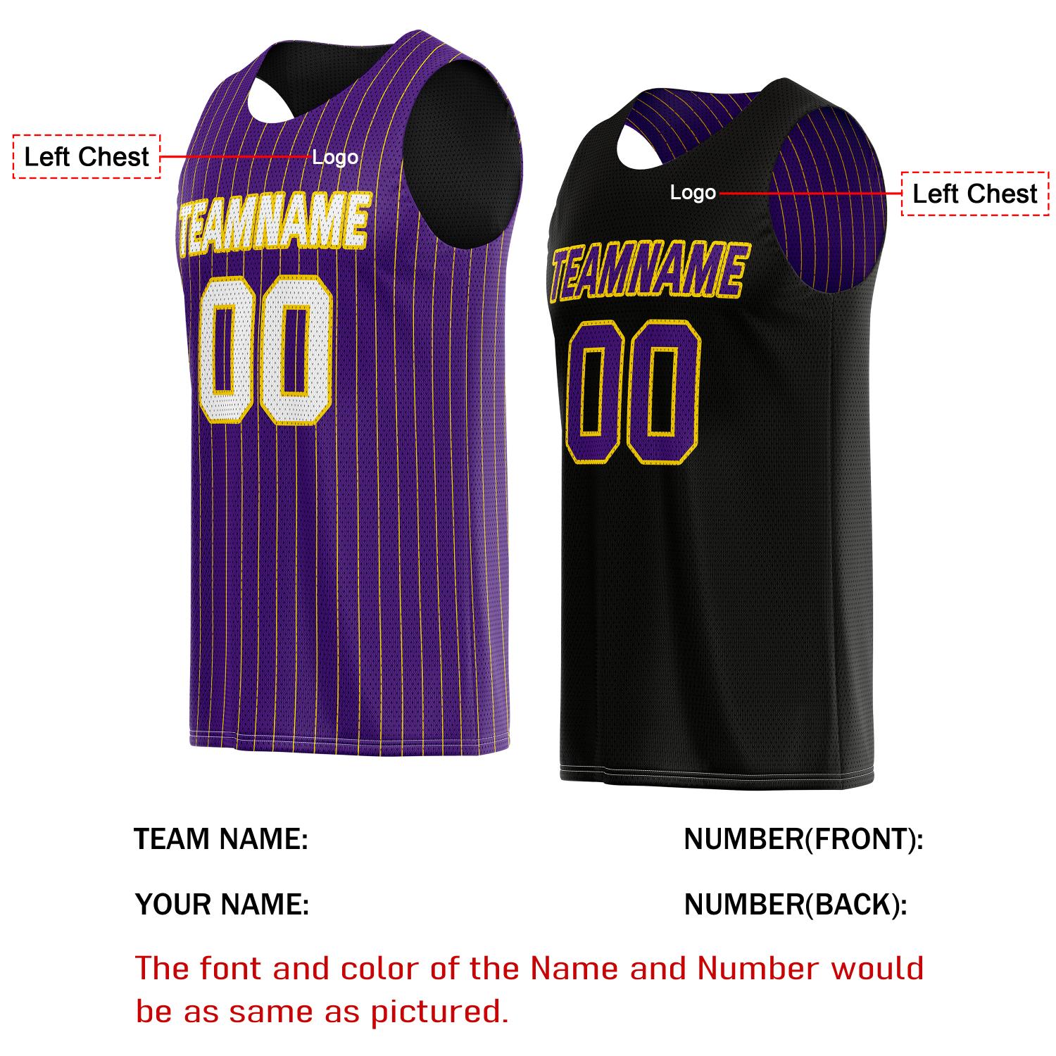 Custom Reversible Purple Black Striped Basketball Jersey | Personalized Team Name, Number & LOGO | Vosoli