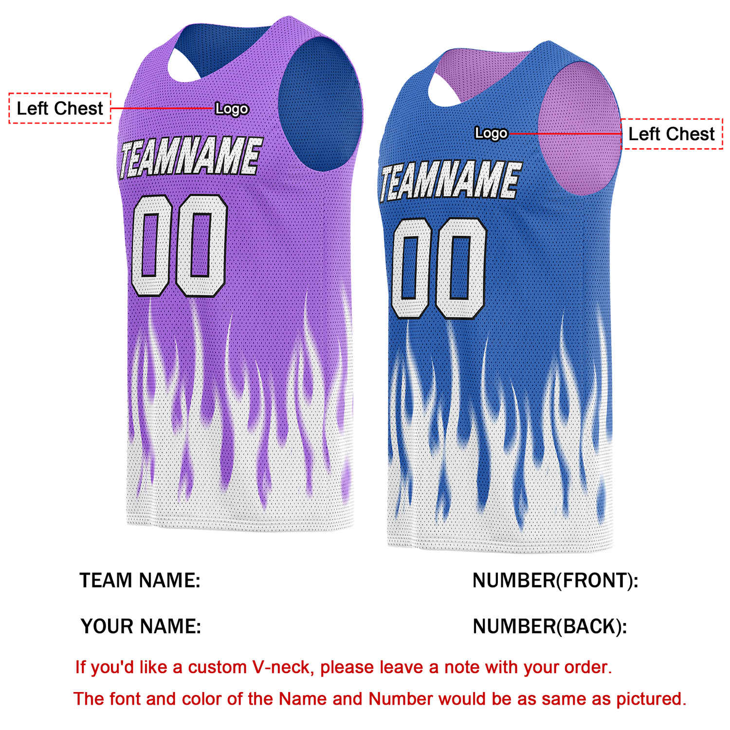 Custom Reversible Purple Blue Flame Basketball Jersey | Personalized Team Top - Vosoli