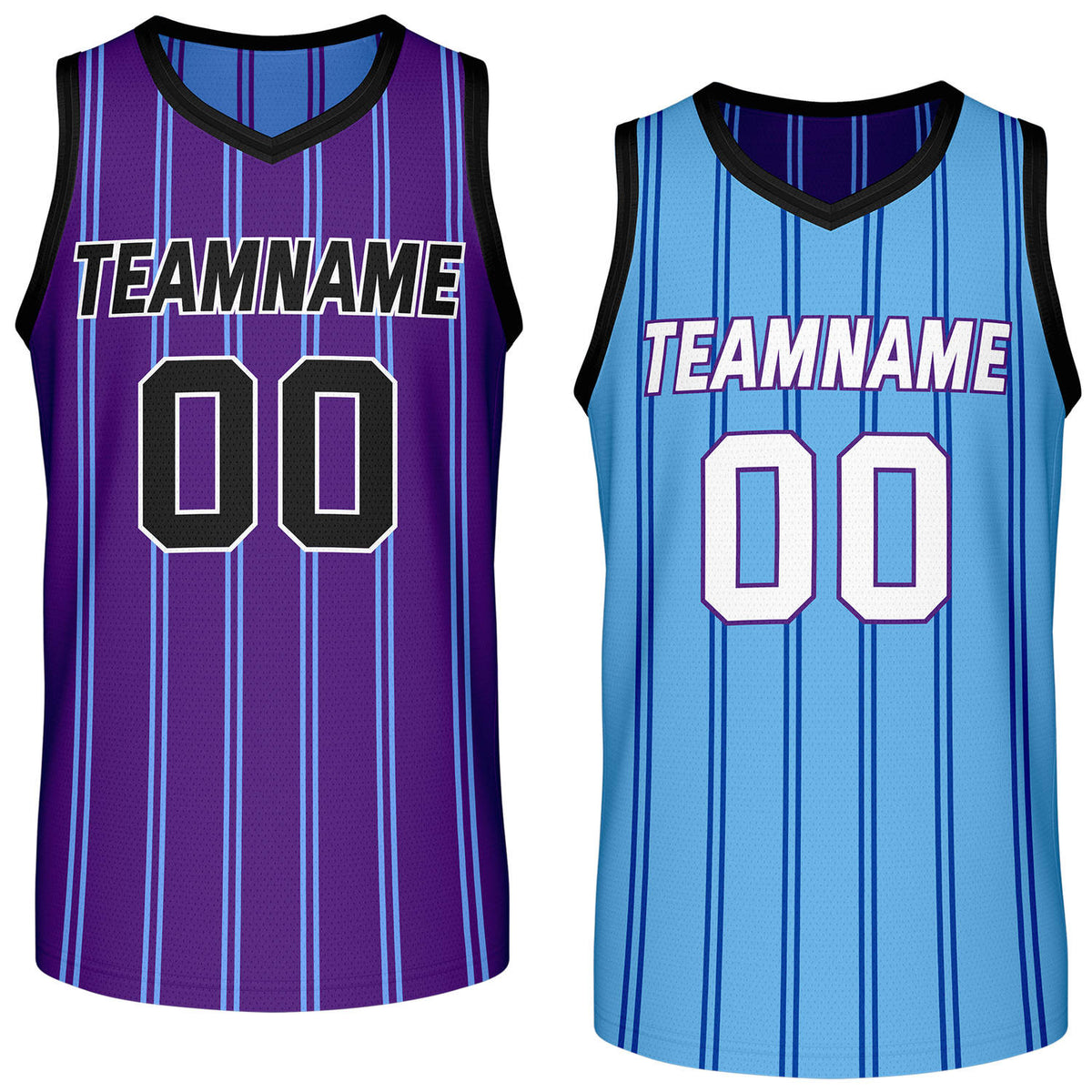 Custom Reversible Purple Blue Striped Basketball Jersey | Team Name &amp; Number - Vosoli