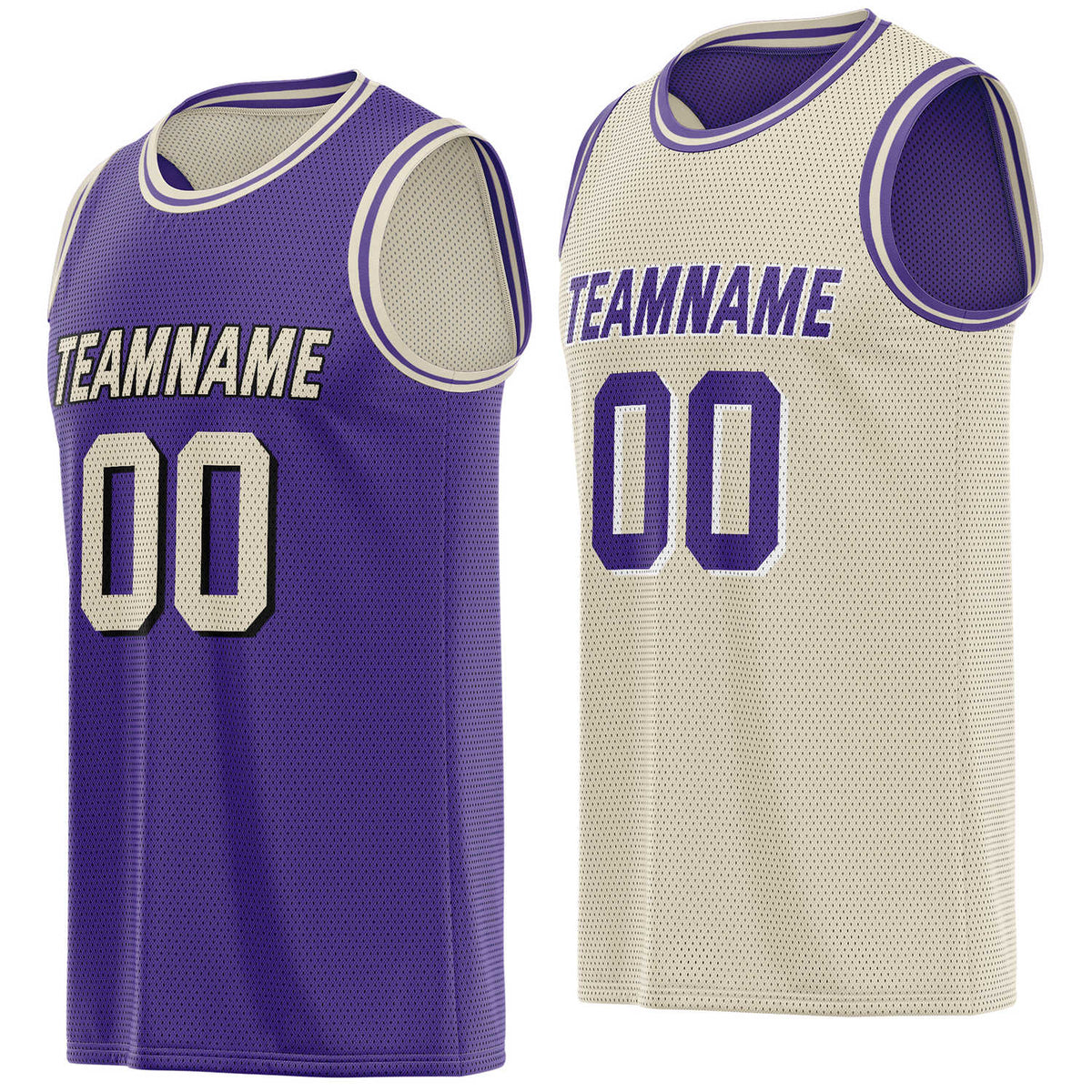 Custom reversible purple cream basketball jersey, personalized team name number Logo breathable Mesh sports top for men women youth game practice - Vosoli