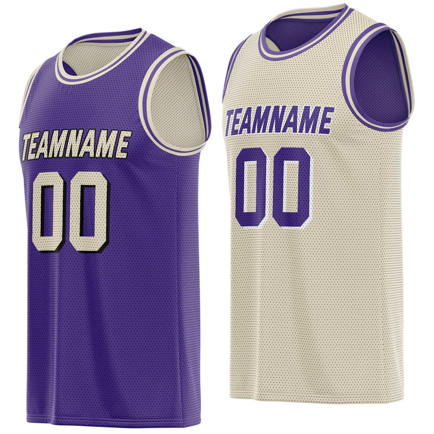 Custom reversible purple cream basketball jersey, personalized team name number Logo breathable Mesh sports top for men women youth game practice - Vosoli