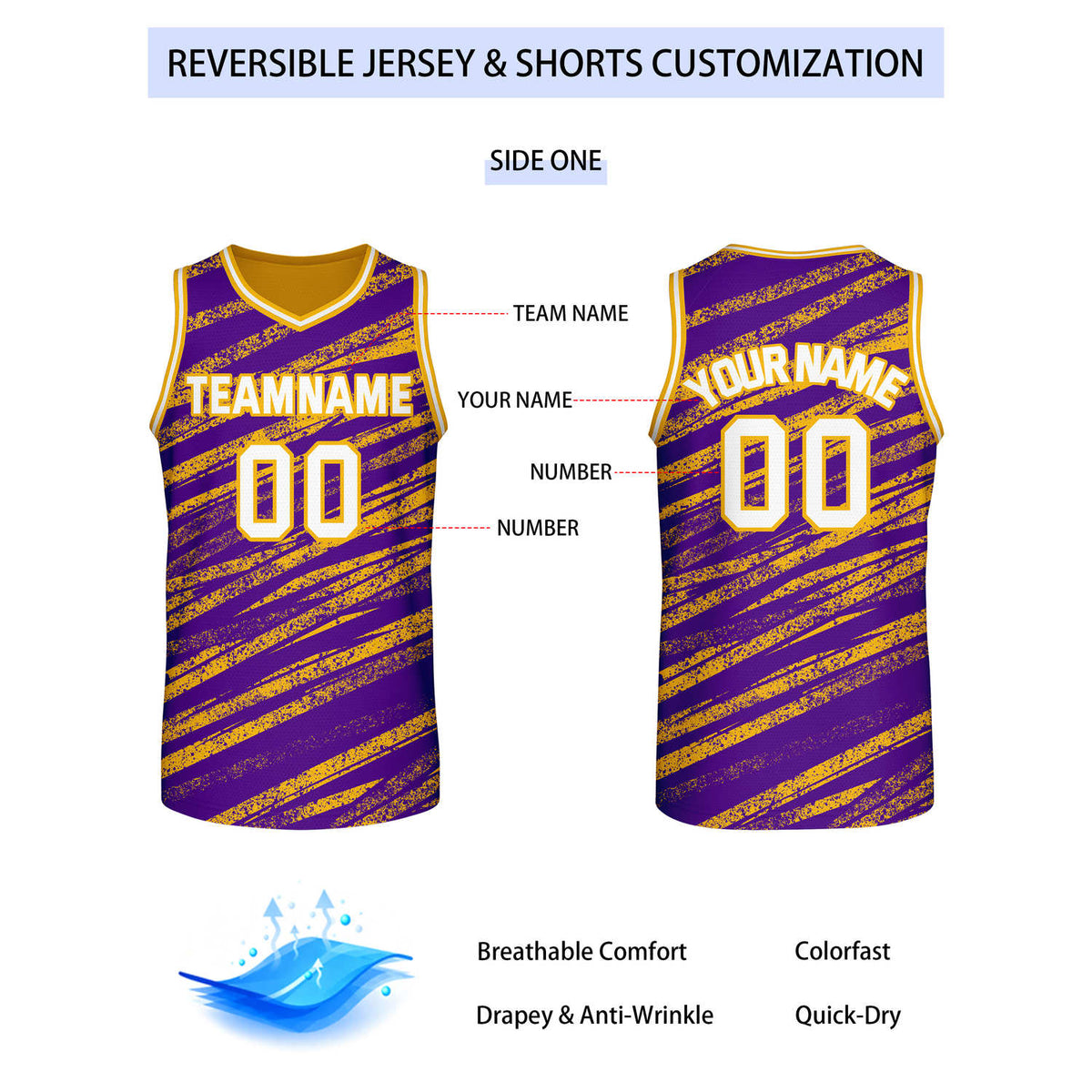 Custom Reversible Purple Gold Basketball Jersey | Team & Player Name - Vosoli