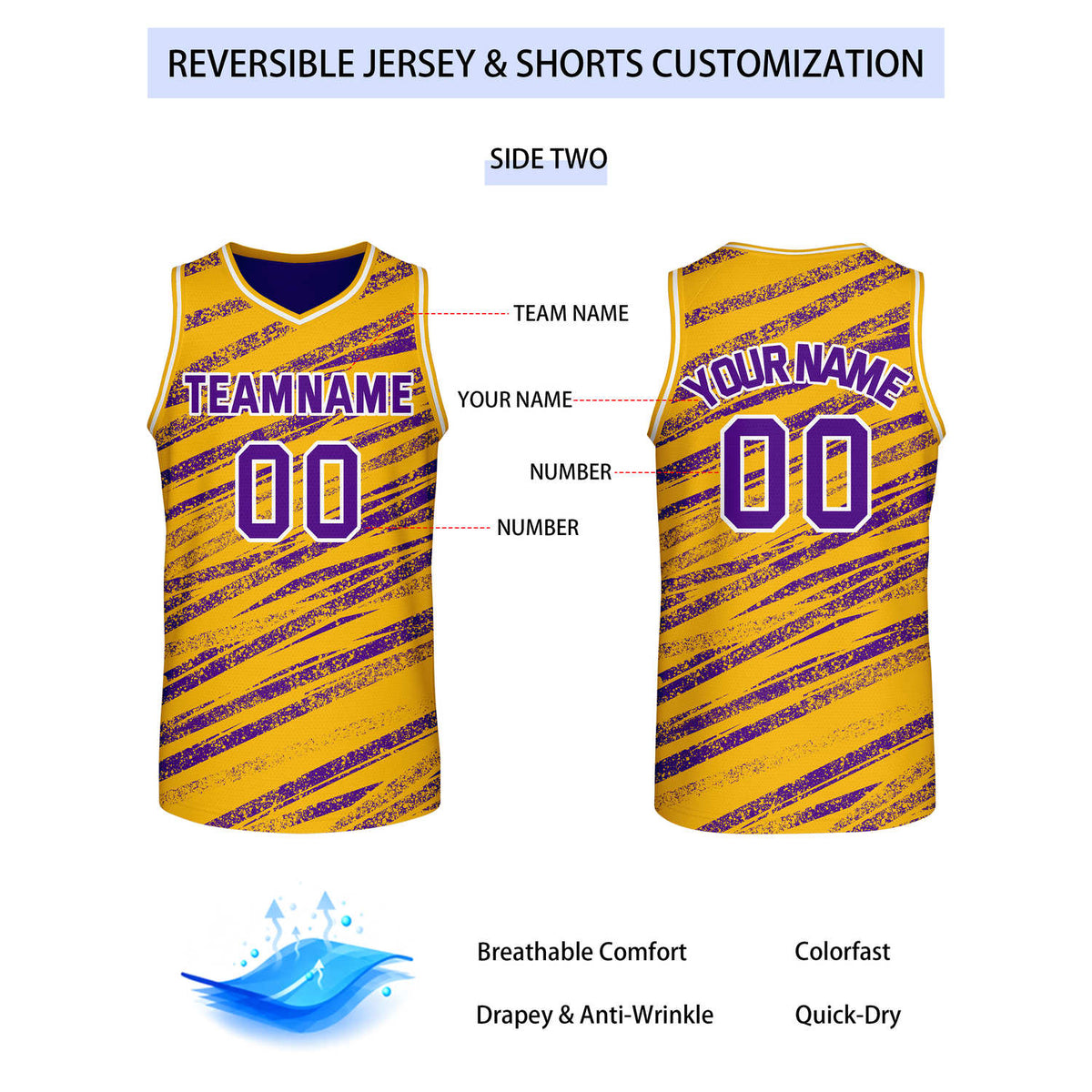 Custom Reversible Purple Gold Basketball Jersey | Team & Player Name - Vosoli
