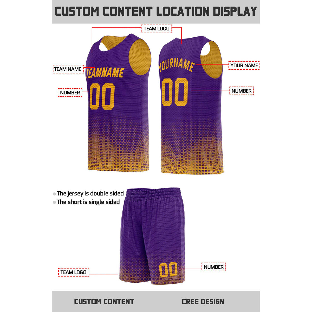 Custom Reversible Purple & Gold Mesh Basketball Uniform | Personalized Team Set | Vosoli