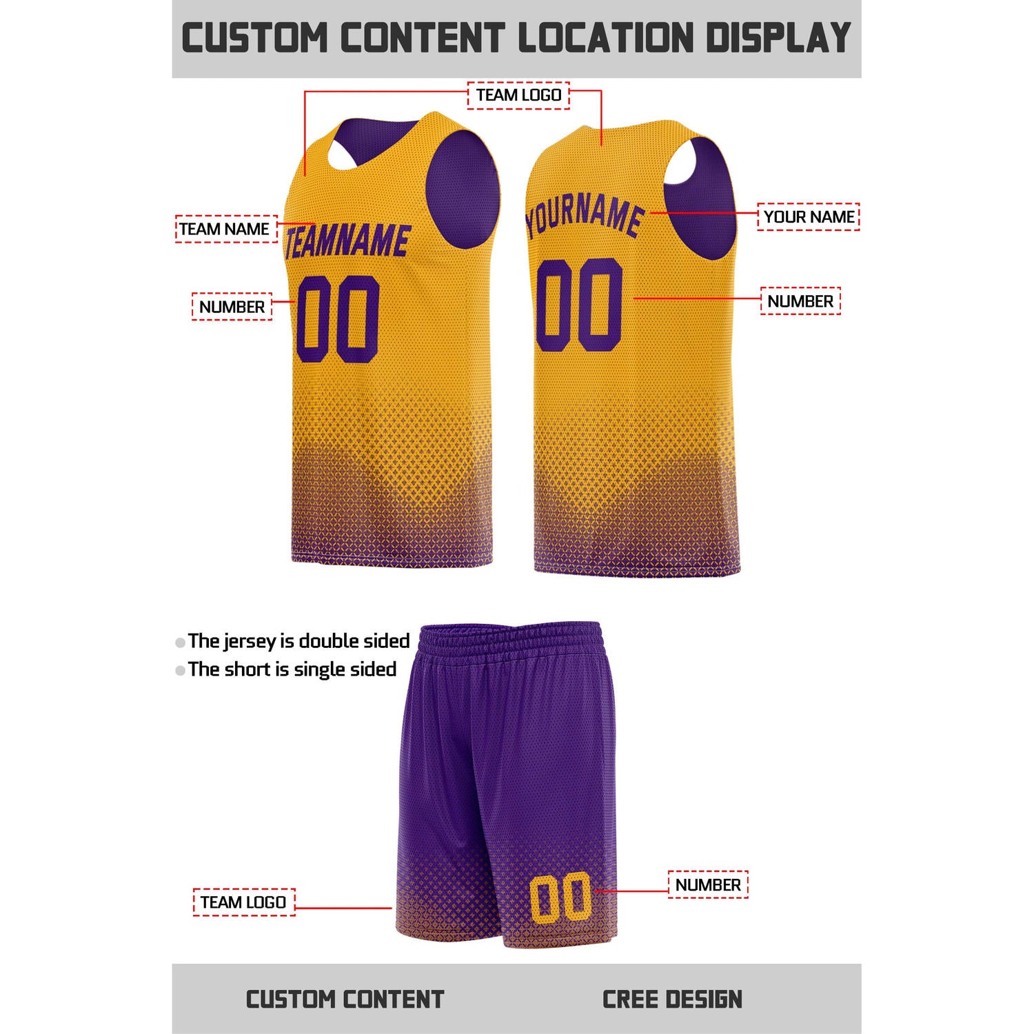 Custom Reversible Purple & Gold Mesh Basketball Uniform | Personalized Team Set | Vosoli
