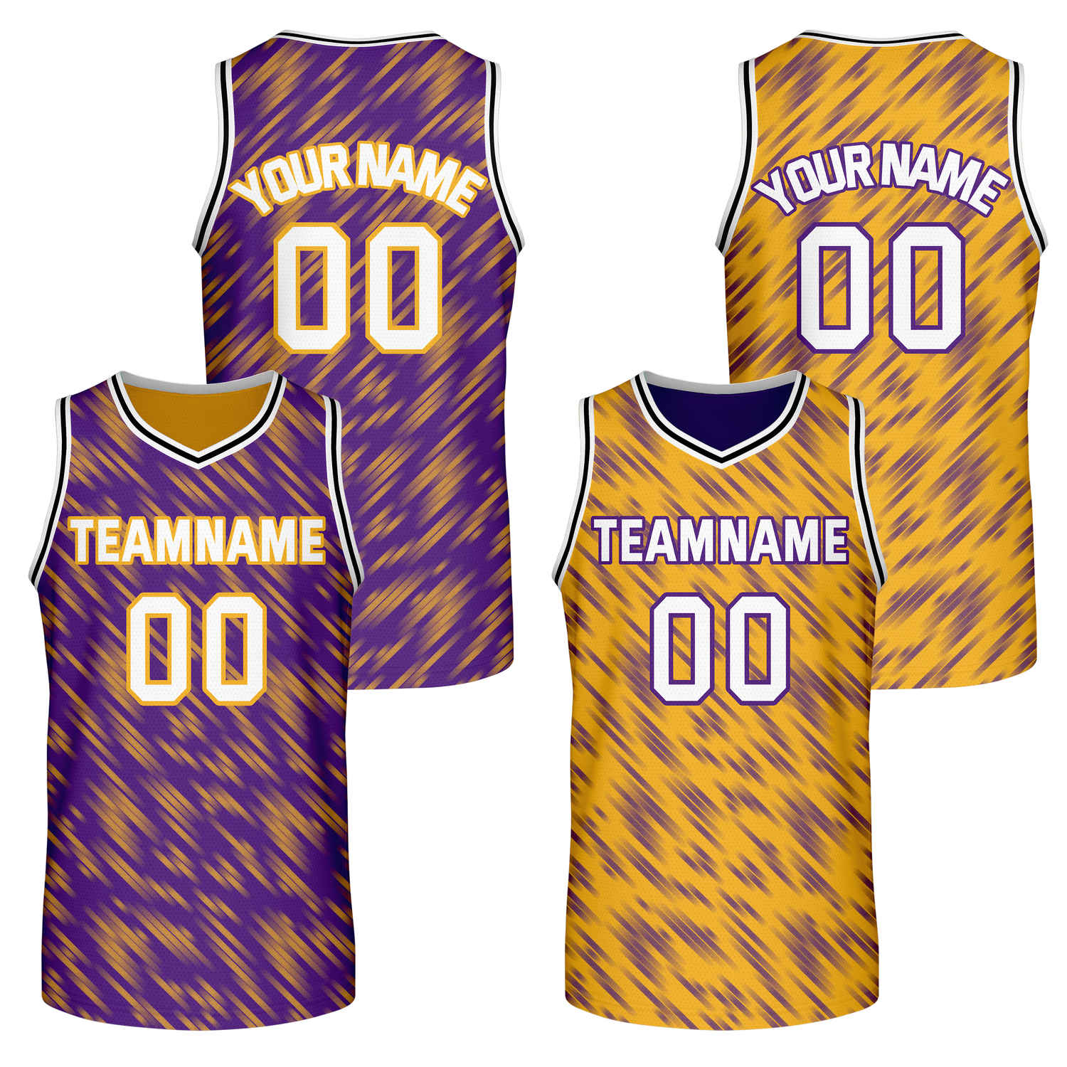 Custom Reversible Purple Gold Stripe Basketball Jersey | Team & Player Name - Vosoli