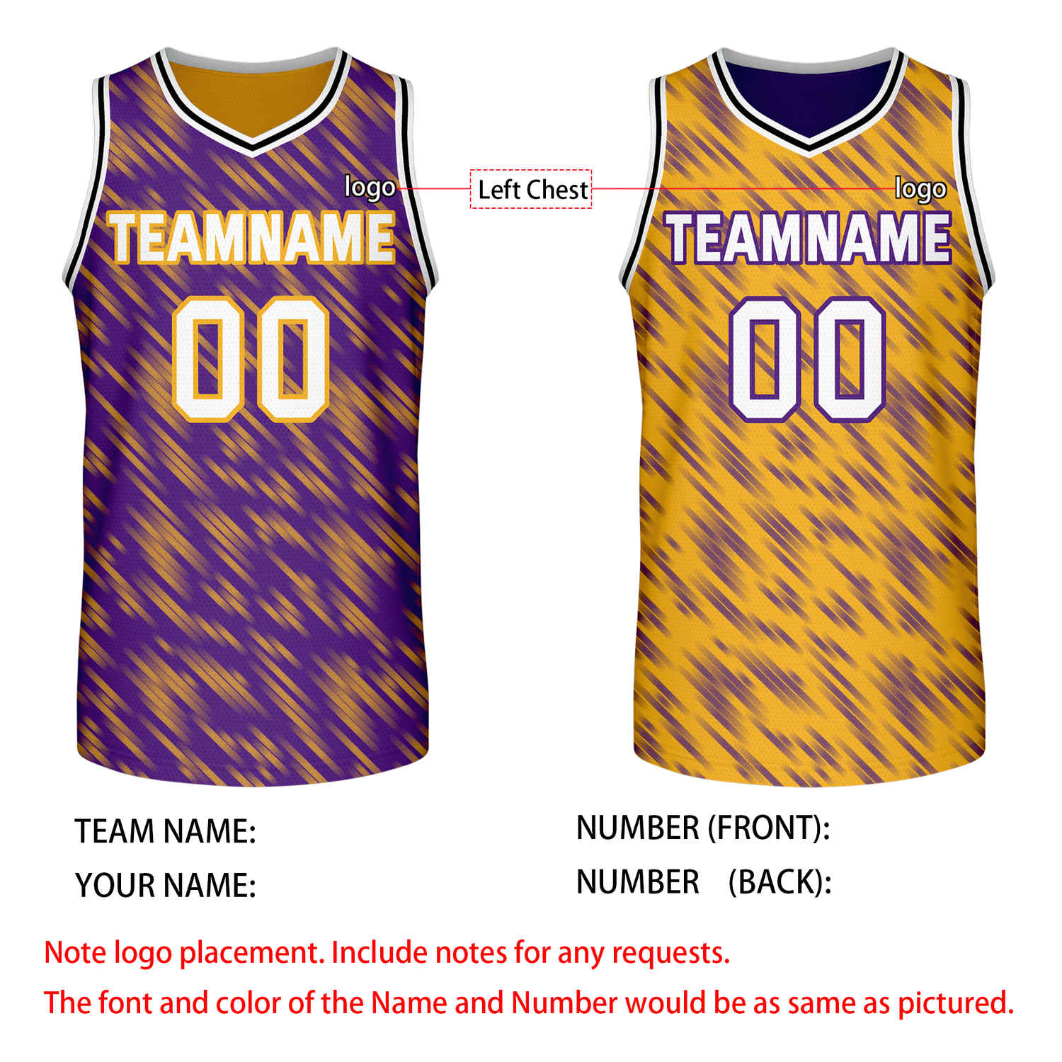 Custom Reversible Purple Gold Stripe Basketball Jersey | Team & Player Name - Vosoli