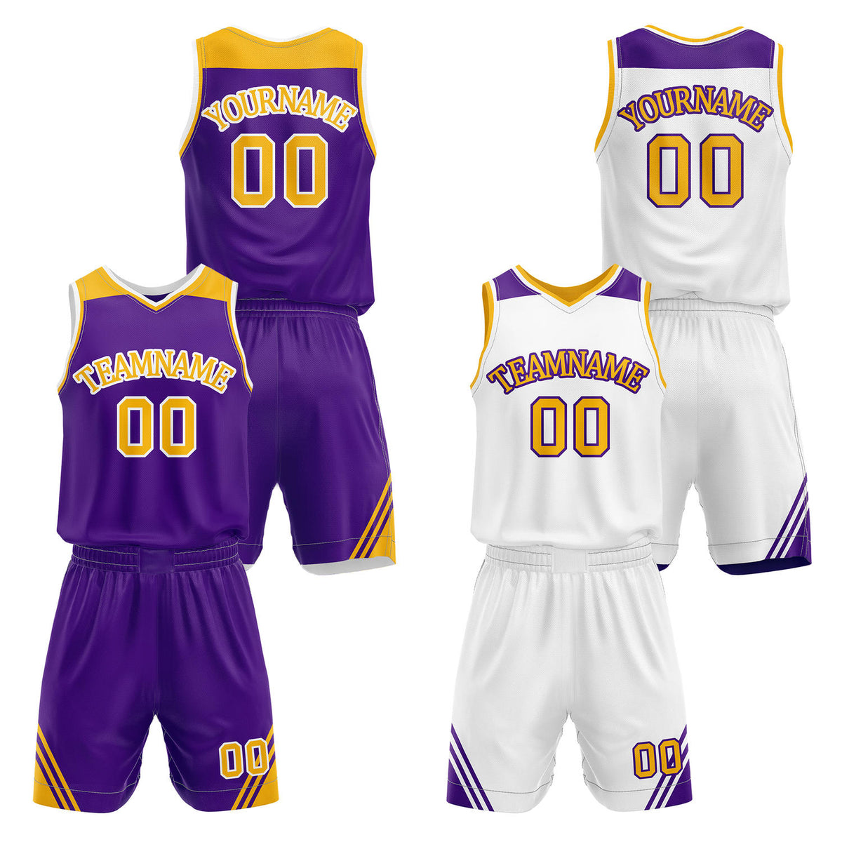 Custom reversible purple &amp; white basketball uniform set, personalized with team name number and logo, breathable mesh fabric for men women youth game practice - Vosoli