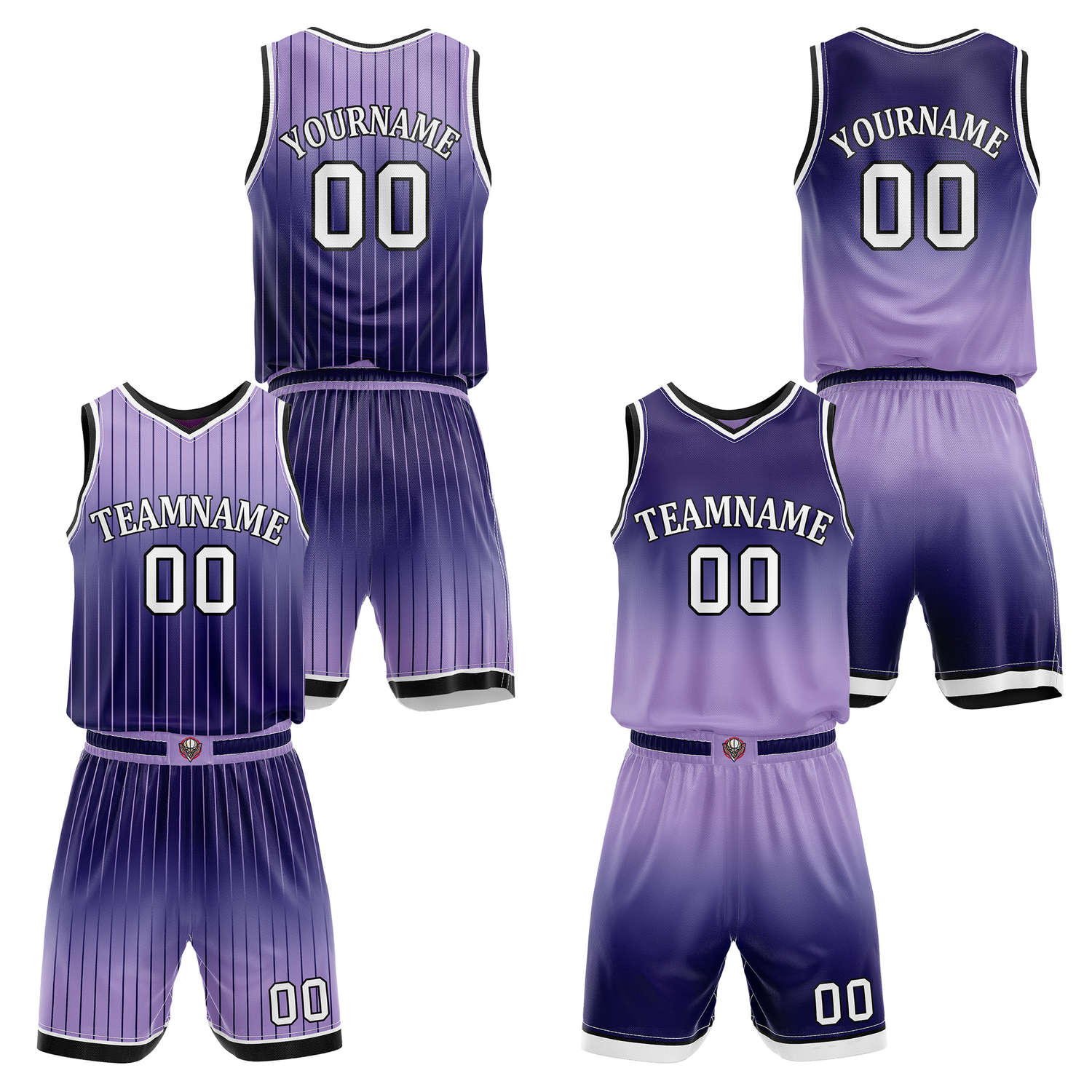 Custom Reversible Deep Purple Light Purple Gradient Striped Basketball Uniform Set | Team & Player Name - Vosoli