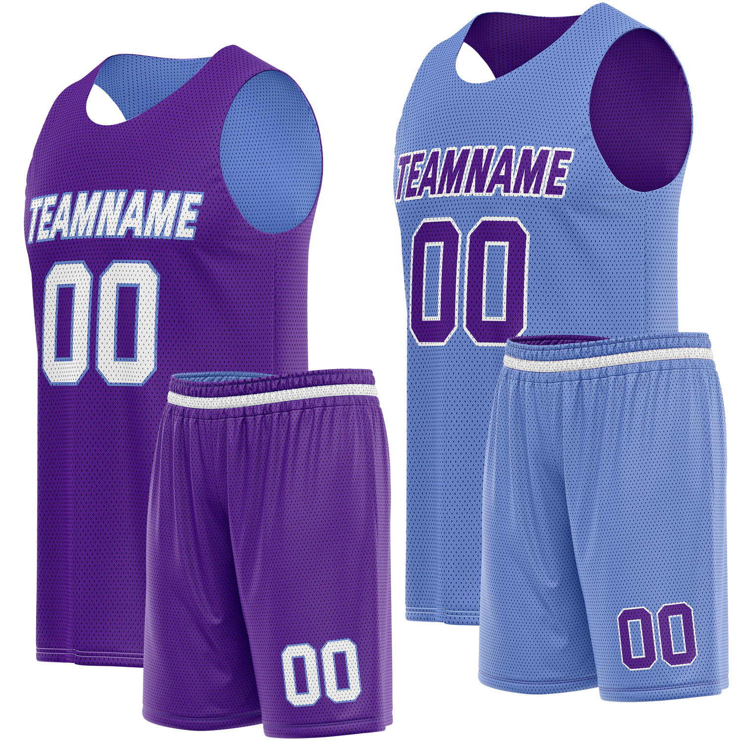 Custom Reversible Purple Light Blue Basketball Jersey & Shorts Set | Personalized Team Kit | Vosoli