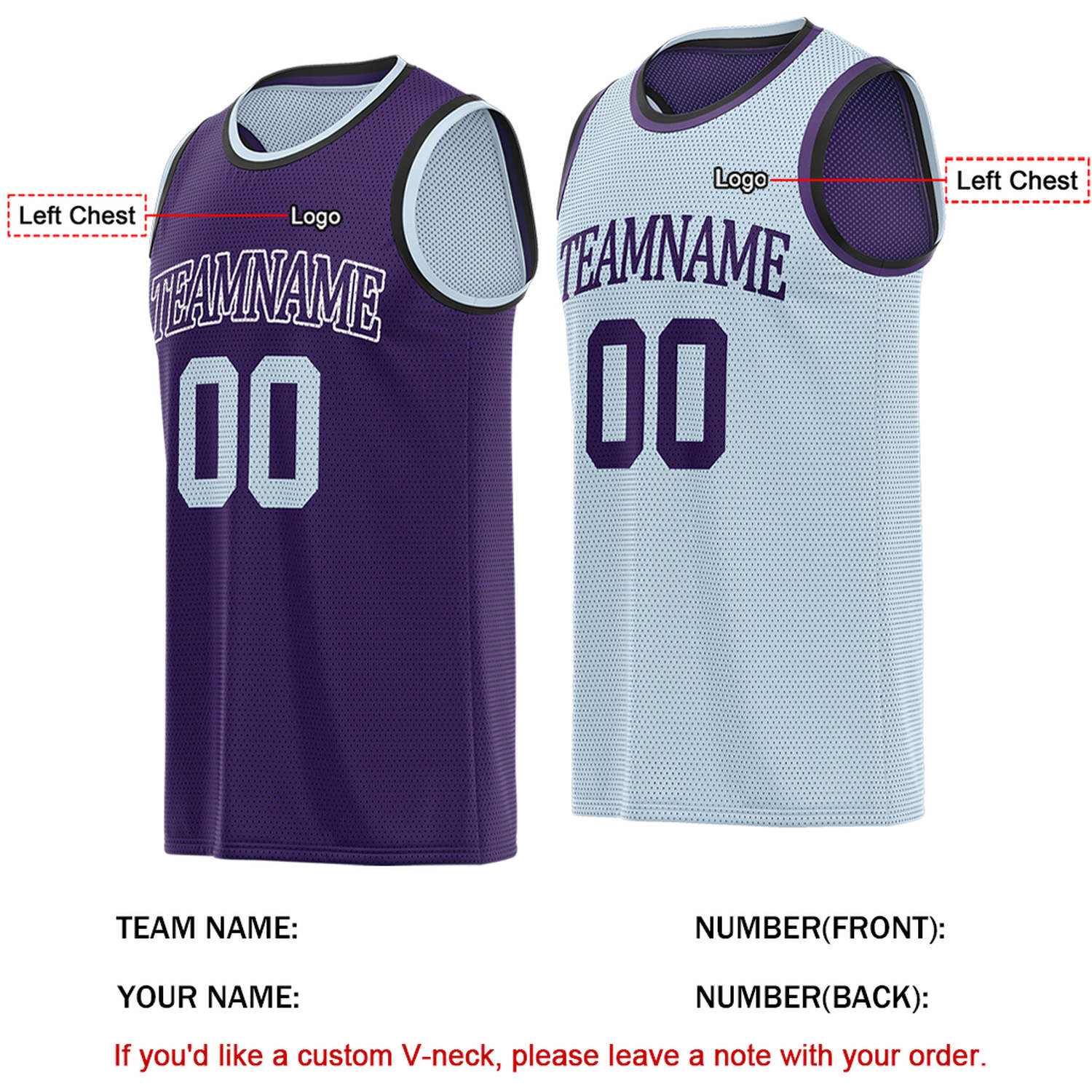 Custom Reversible Purple & Light Blue Basketball Jersey | Personalized for Team Sports - Vosoli