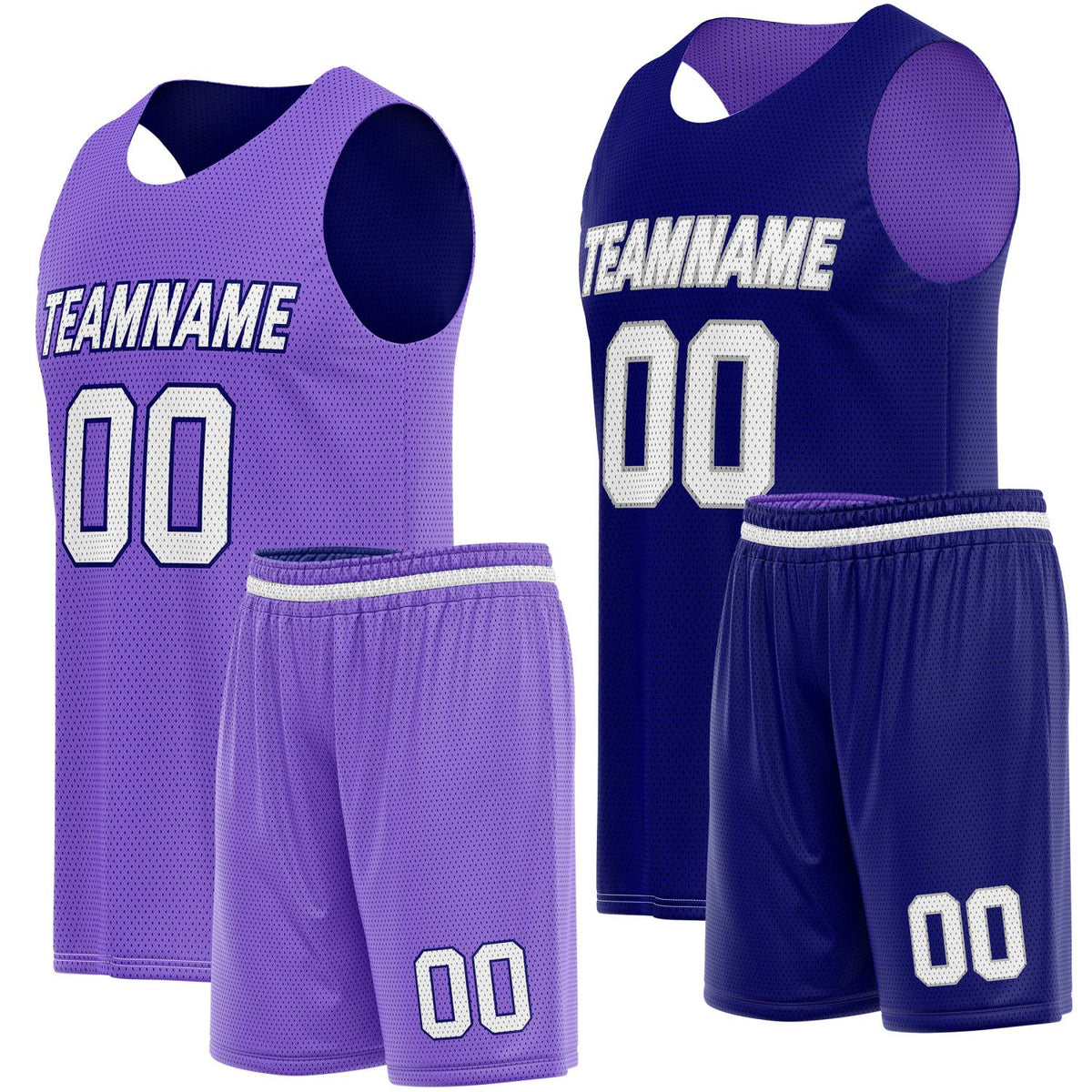 Custom Reversible Purple Basketball Jersey Shorts Set, Personalized Team Name Number, Breathable Mesh Uniform for Men Women Youth
