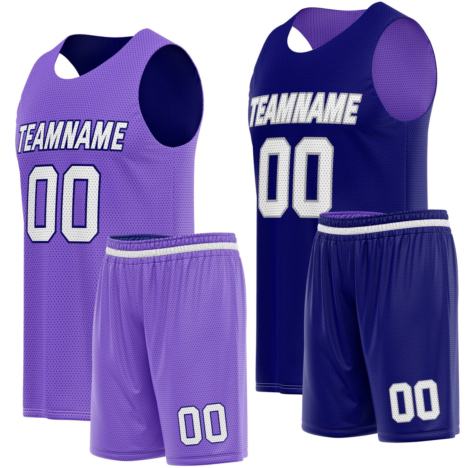 Custom Reversible Purple Basketball Jersey Shorts Set, Personalized Team Name Number, Breathable Mesh Uniform for Men Women Youth