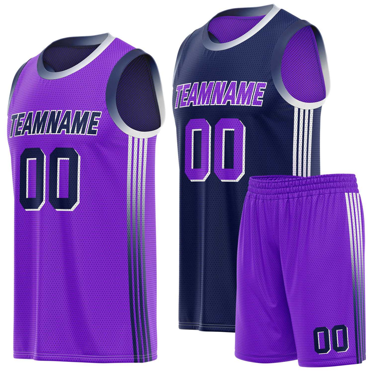 Custom Reversible Purple Navy Basketball Uniform Set | Team &amp; Player Name - Vosoli