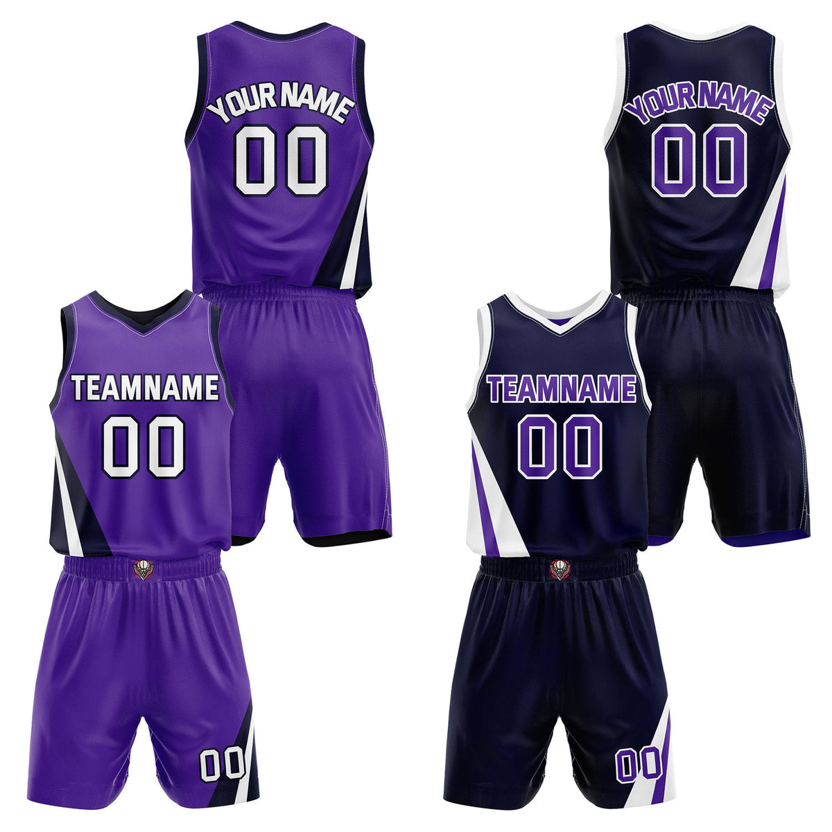 Custom Reversible Purple Navy Basketball Uniform Set | Team &amp; Player Name - Vosoli