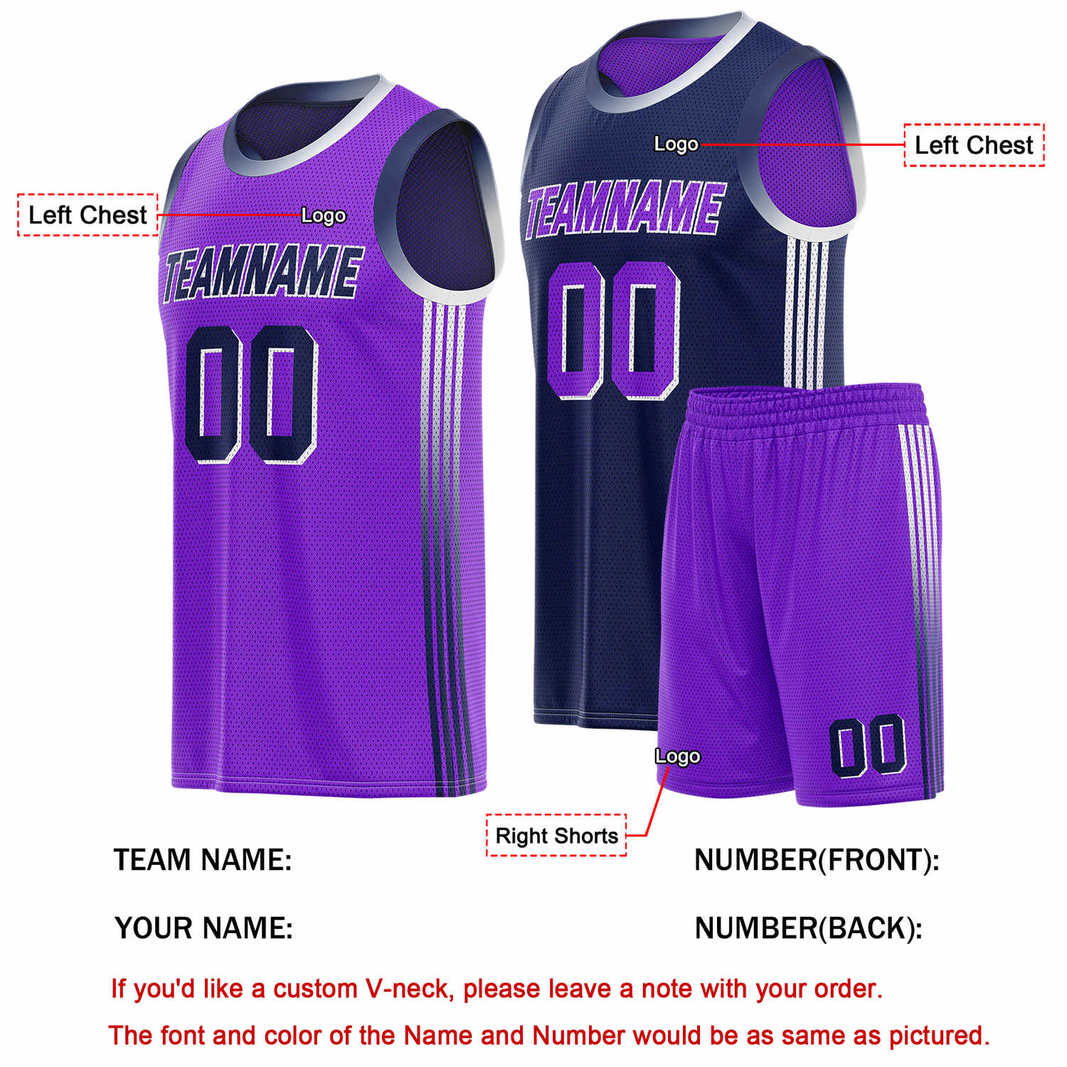 Custom Reversible Purple Navy Basketball Uniform Set | Team & Player Name - Vosoli