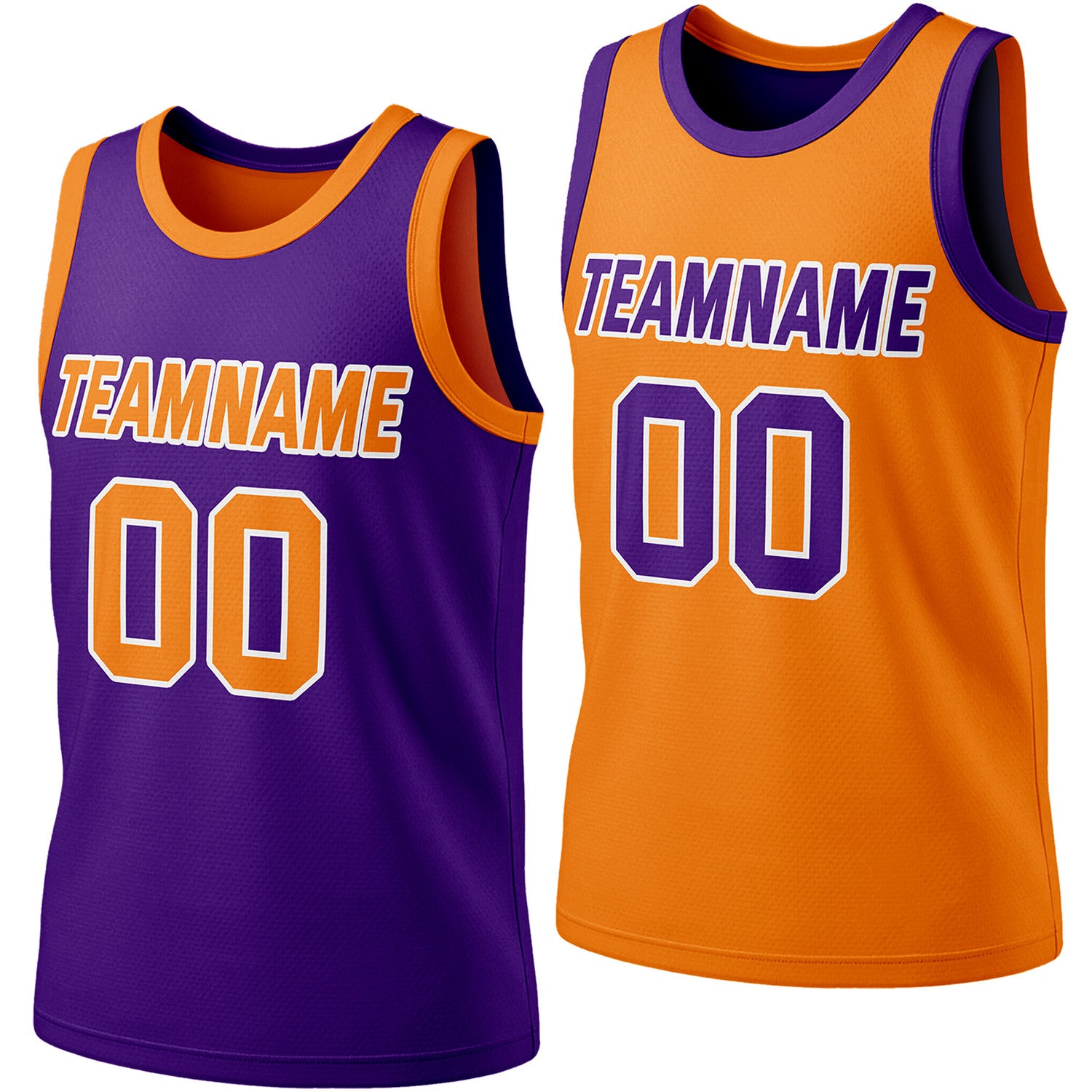 Custom reversible purple & orange basketball jersey, personalized team name number logo, breathable mesh fabric sports top for men women youth Adult game practice - Vosoli