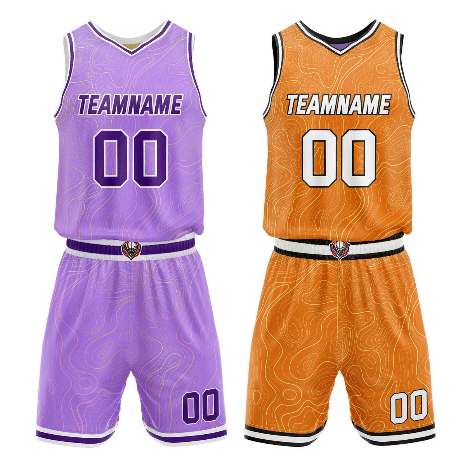 Custom Reversible Purple & Orange Wave Basketball Jersey Set - Personalized Team Name, Number & LOGO | Vosoli