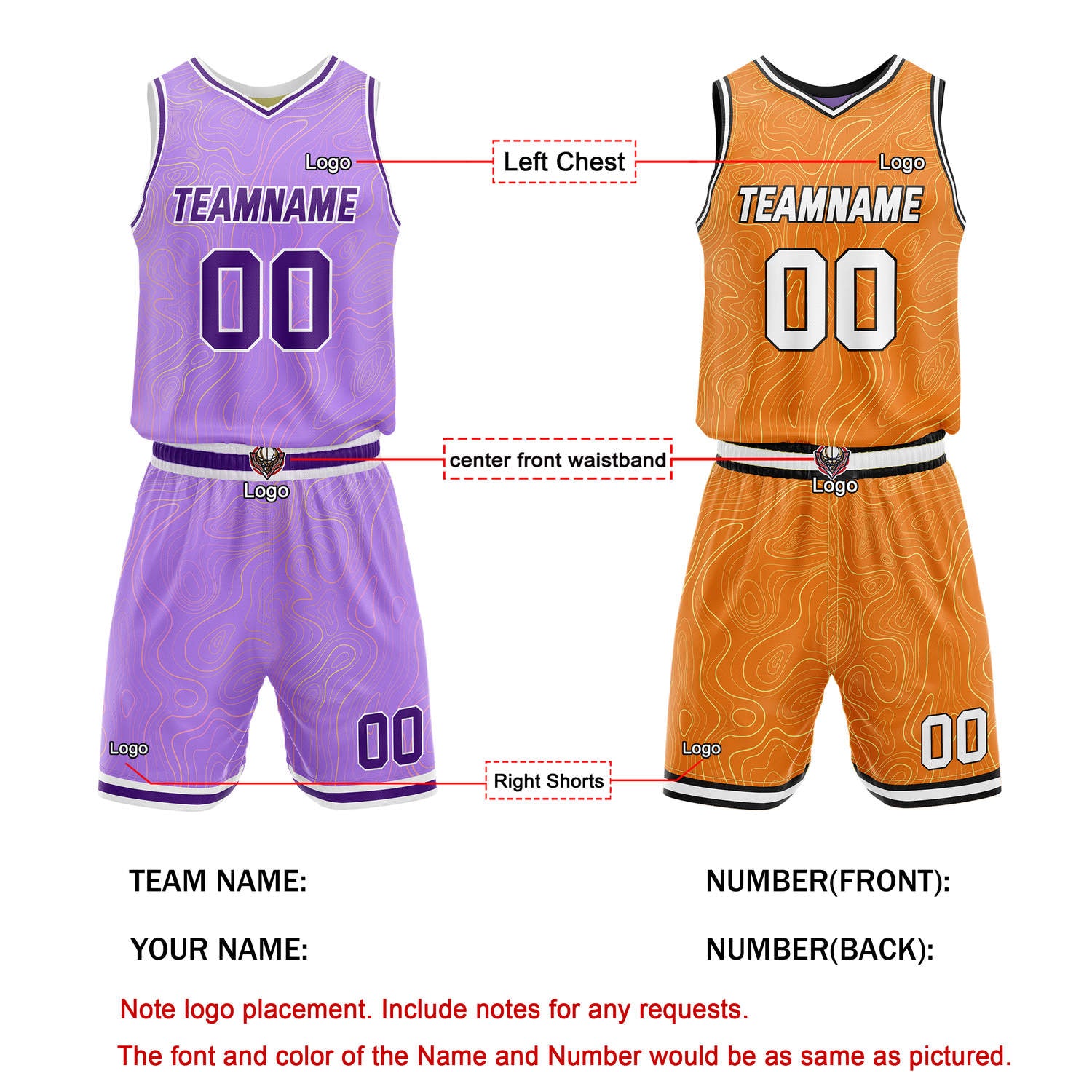 Custom Reversible Purple & Orange Wave Basketball Jersey Set - Personalized Team Name, Number & LOGO | Vosoli
