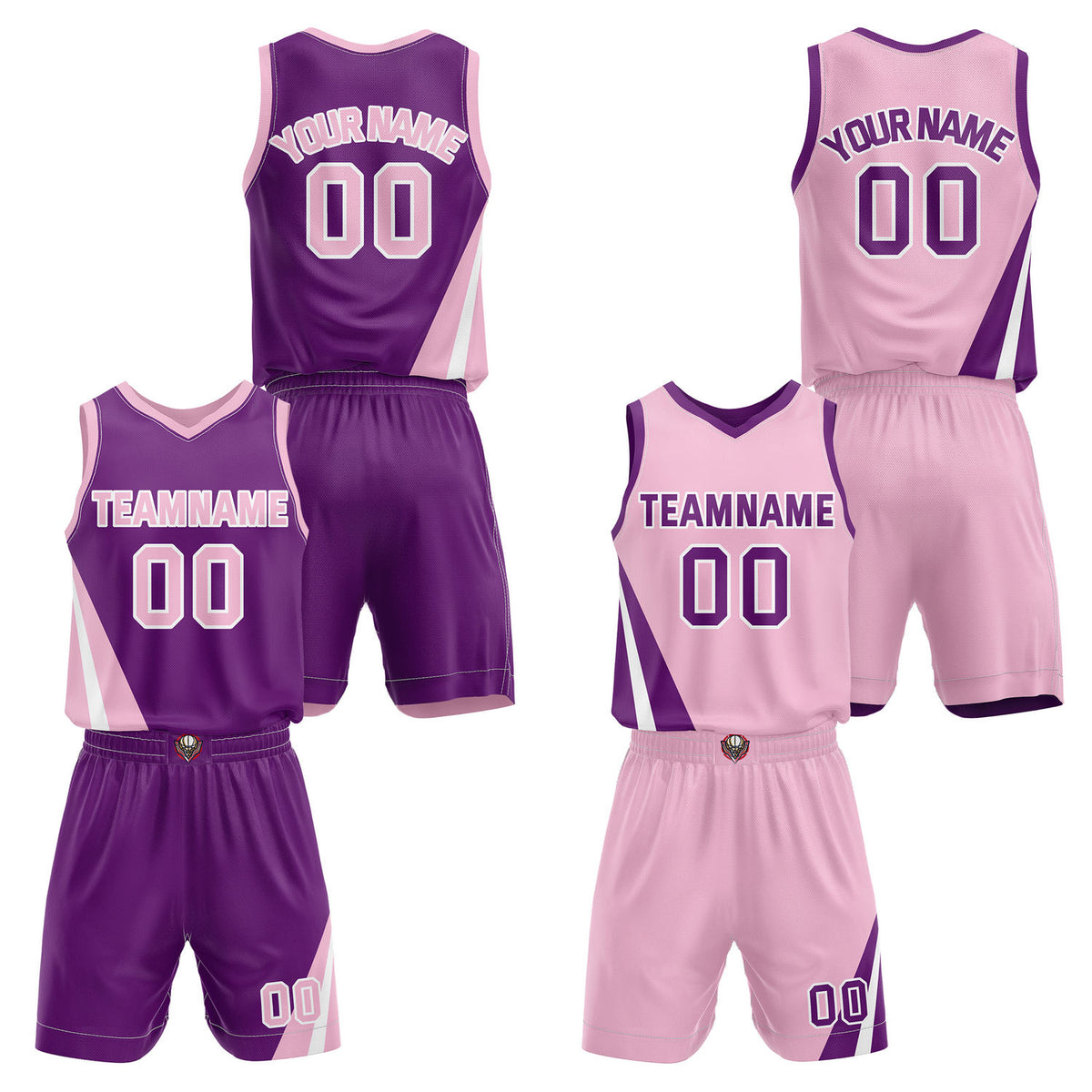 Custom Reversible Purple Pink Basketball Uniform Set | Team &amp; Player Name - Vosoli