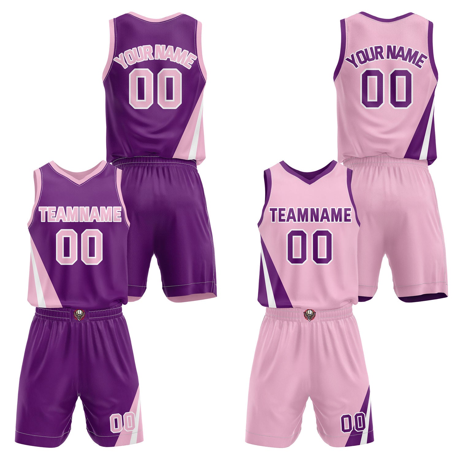 Custom Reversible Purple Pink Basketball Uniform Set | Team & Player Name - Vosoli