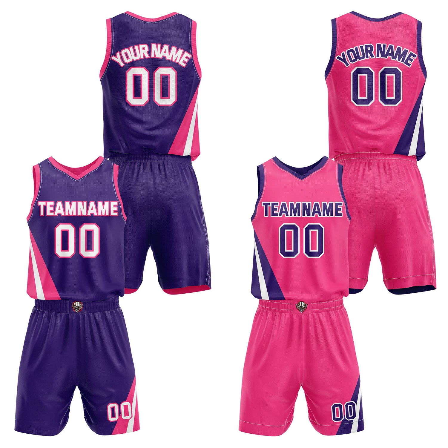 Custom Reversible Purple Pink Basketball Uniform Set | Team & Player Name - Vosoli