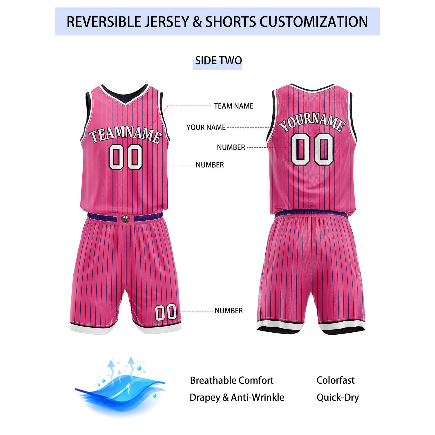 Custom Reversible Purple Pink Gradient Striped Basketball Uniform Set | Team & Player Name - Vosoli