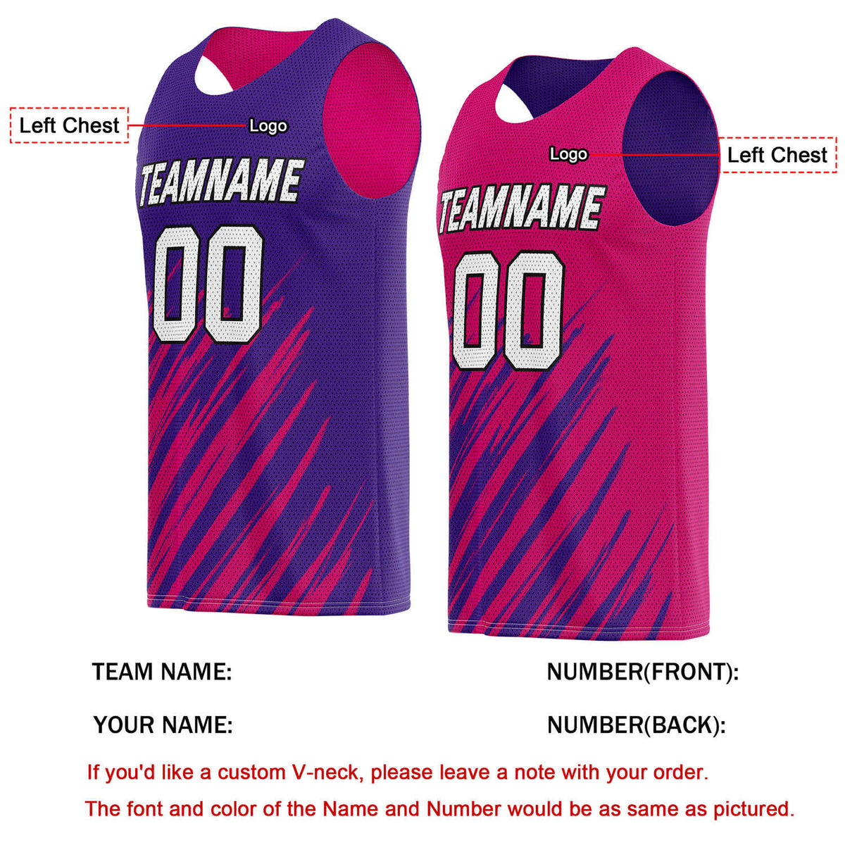 Custom Reversible Purple Pink Brush Stripe Basketball Jersey | Personalized Team Top - Vosoli