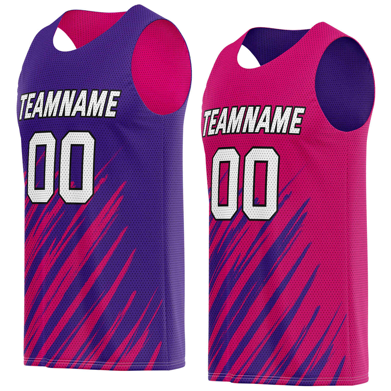 Custom Reversible Purple Pink Brush Stripe Basketball Jersey | Personalized Team Top - Vosoli
