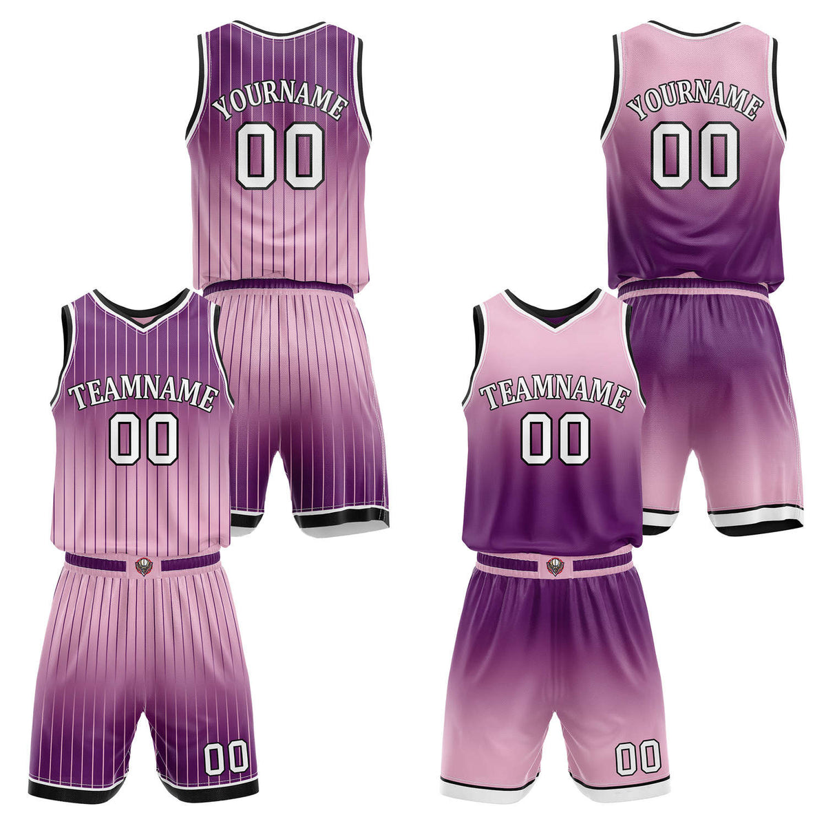 Custom Reversible Purple Pink Gradient Striped Basketball Uniform Set | Team &amp; Player Name - Vosoli