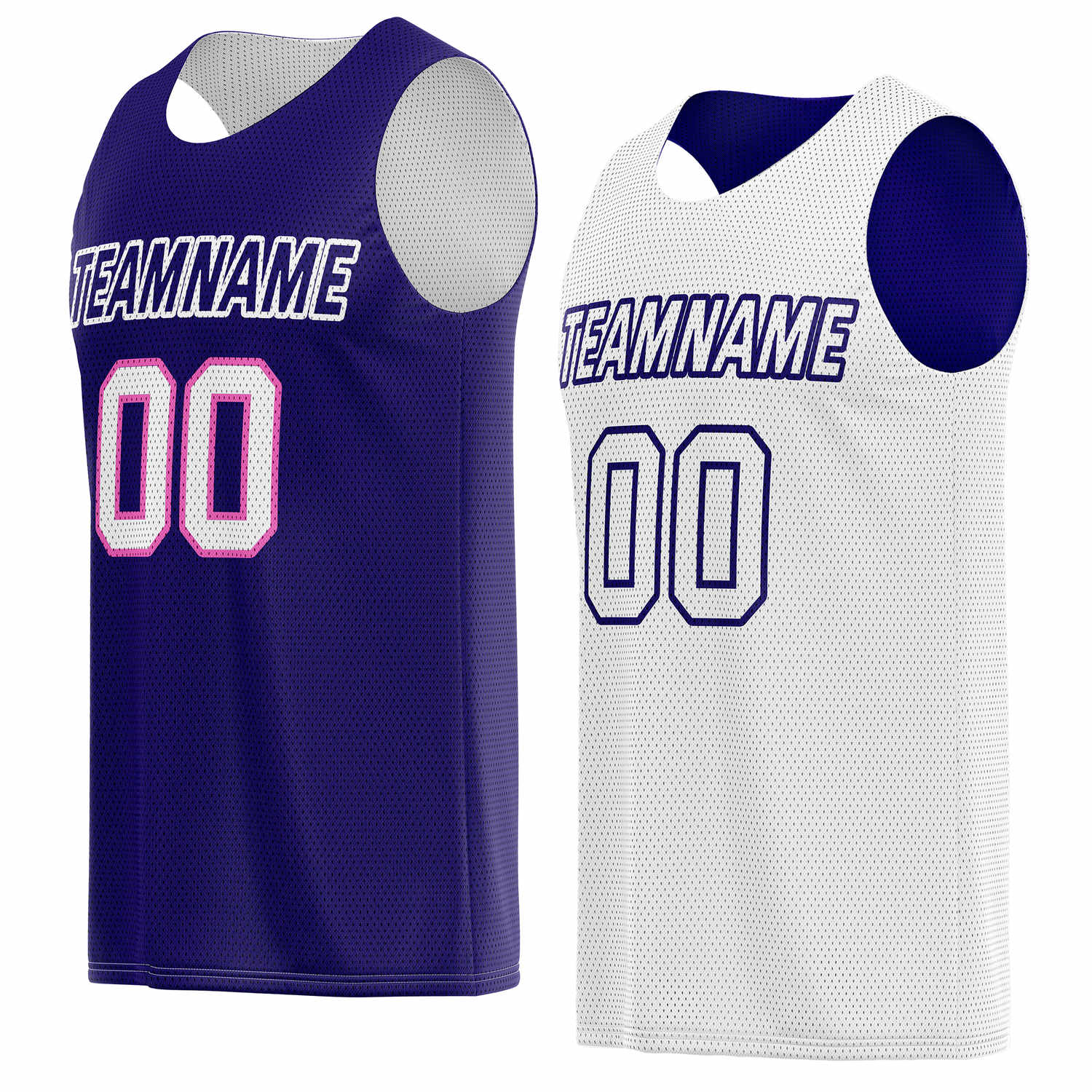 Custom reversible purple & white basketball jersey, personalized team name number logo breathable mesh sports top for men women youth game practice wear - Vosoli