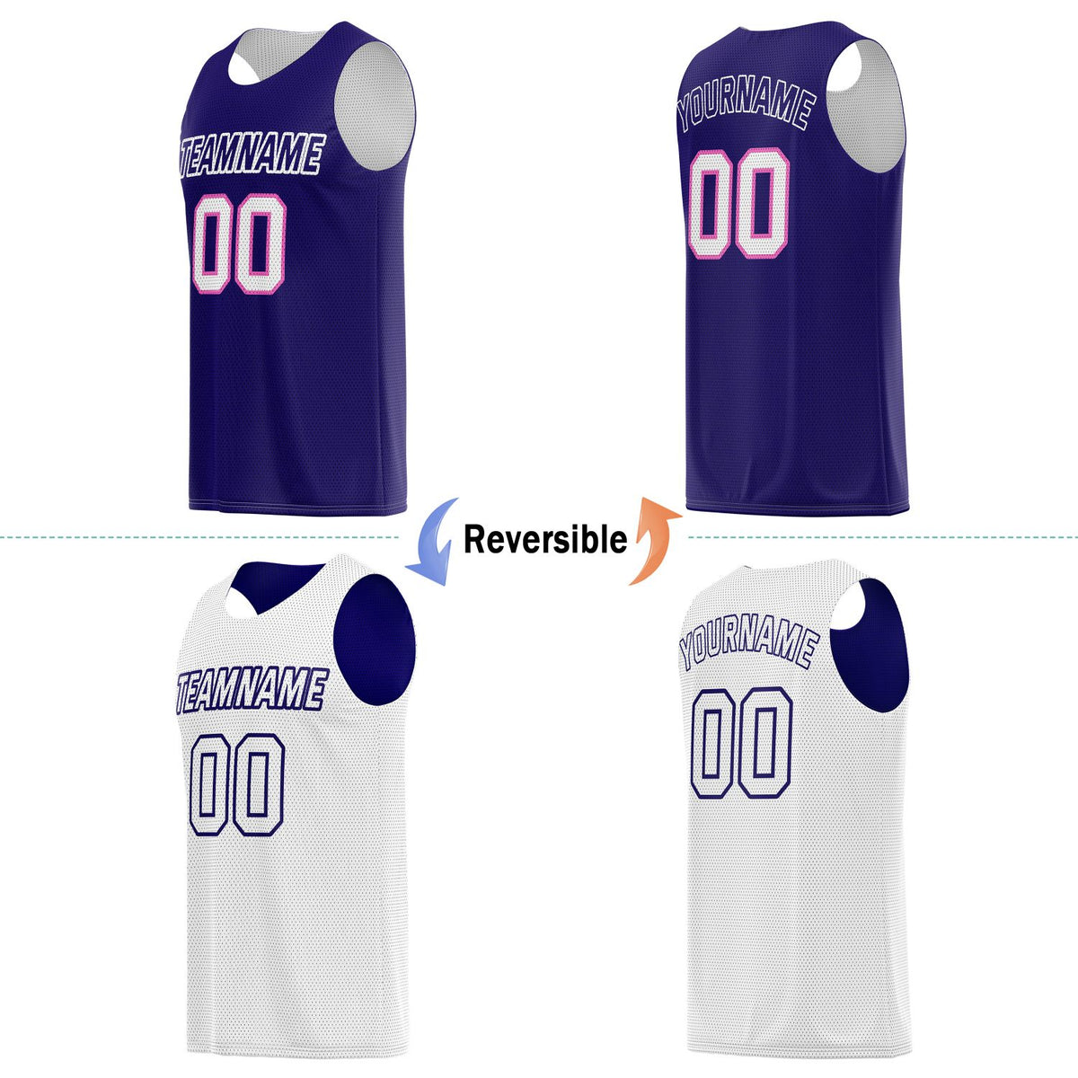 Custom Reversible Purple & White Basketball Jersey | Personalized Team Name & Number - Vosoli