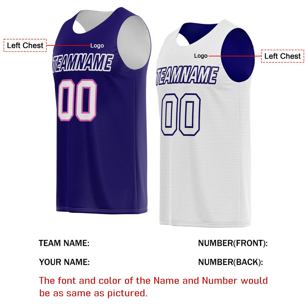 Custom Reversible Purple & White Basketball Jersey | Personalized Team Name & Number - Vosoli