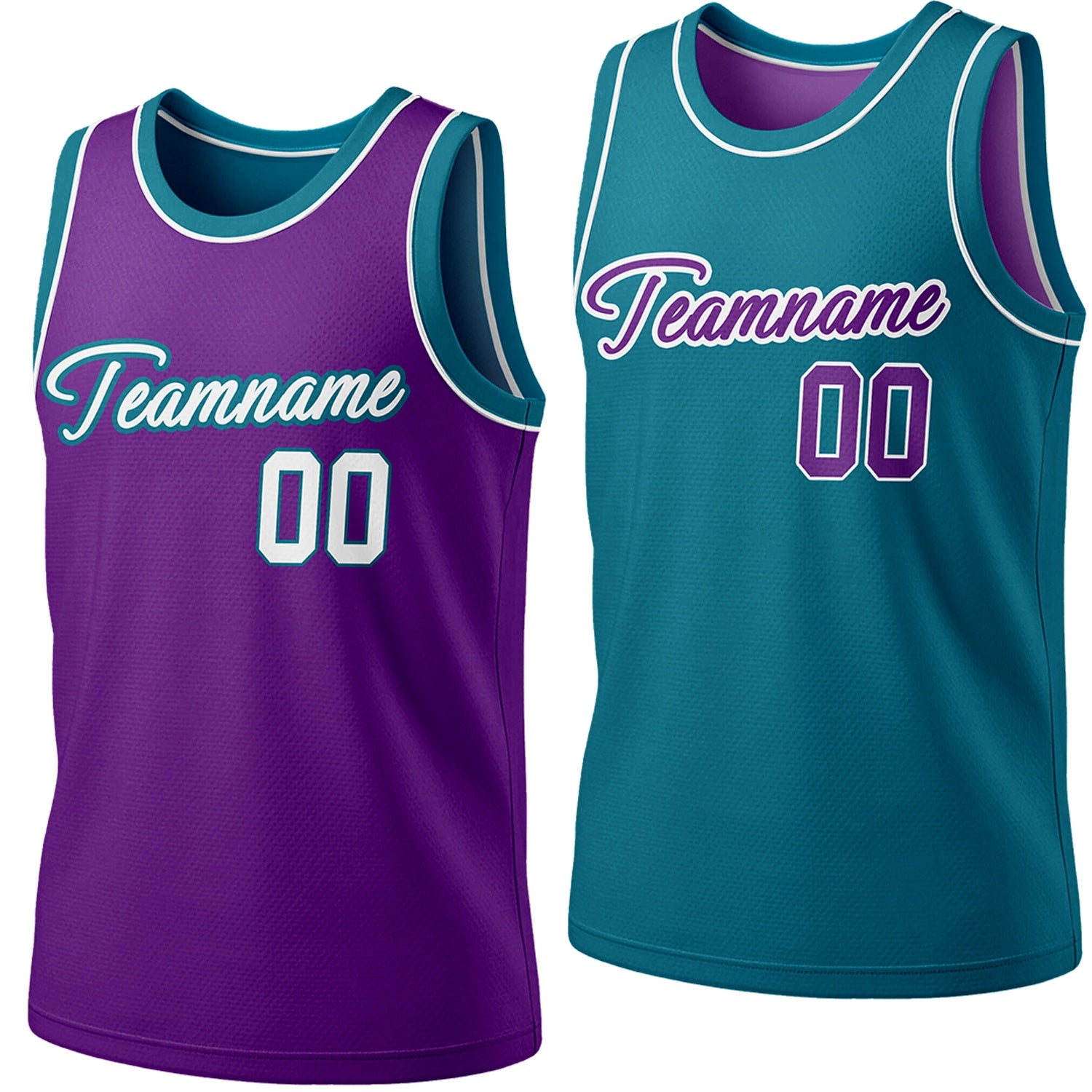Custom reversible purple & teal basketball jersey, personalized script team name number Logo breathable sports top for men women youth Adult game practice - Vosoli