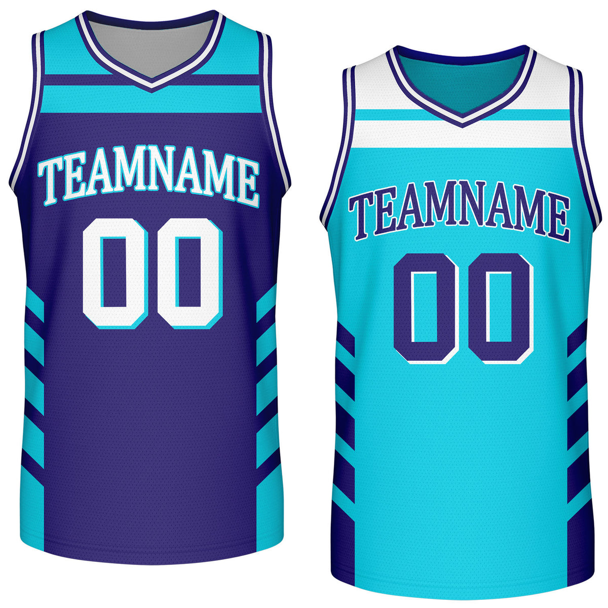 Custom reversible purple turquoise basketball jersey, personalized team name number logo breathable mesh sports top for men women youth game practice wear - Vosoli