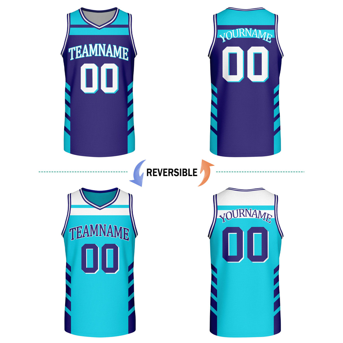 Custom Reversible Purple Turquoise Basketball Jersey | Personalized Team Jersey | Vosoli