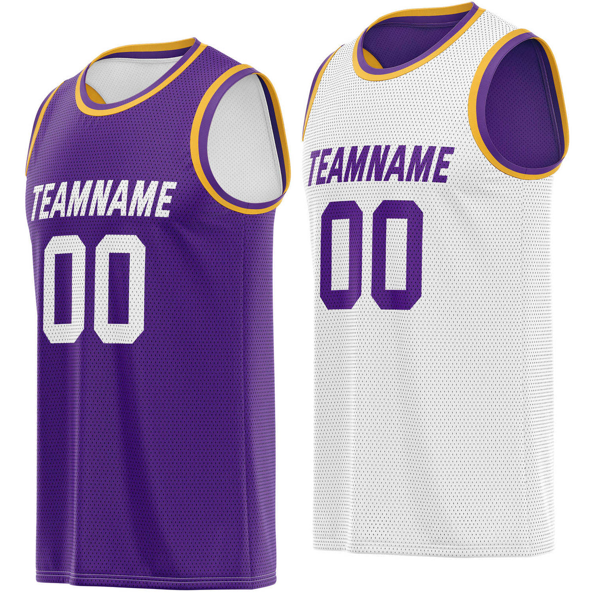 Custom reversible purple white accented basketball jersey, personalized team name number Logo breathable Mesh sports top for men women youth game practice - Vosoli
