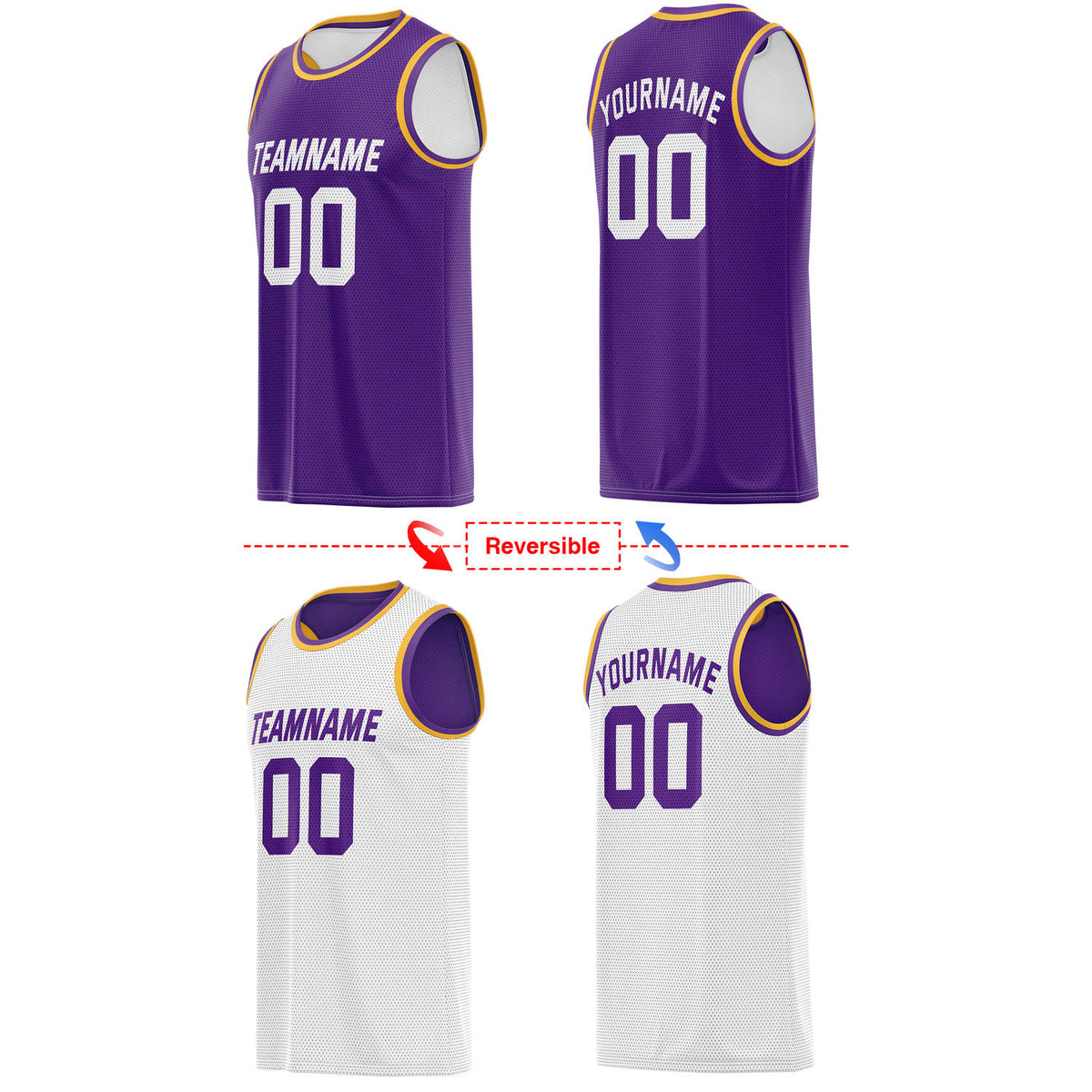 Custom Reversible Purple & White Accented Mesh Basketball Jersey | Personalized Team Jersey | Vosoli