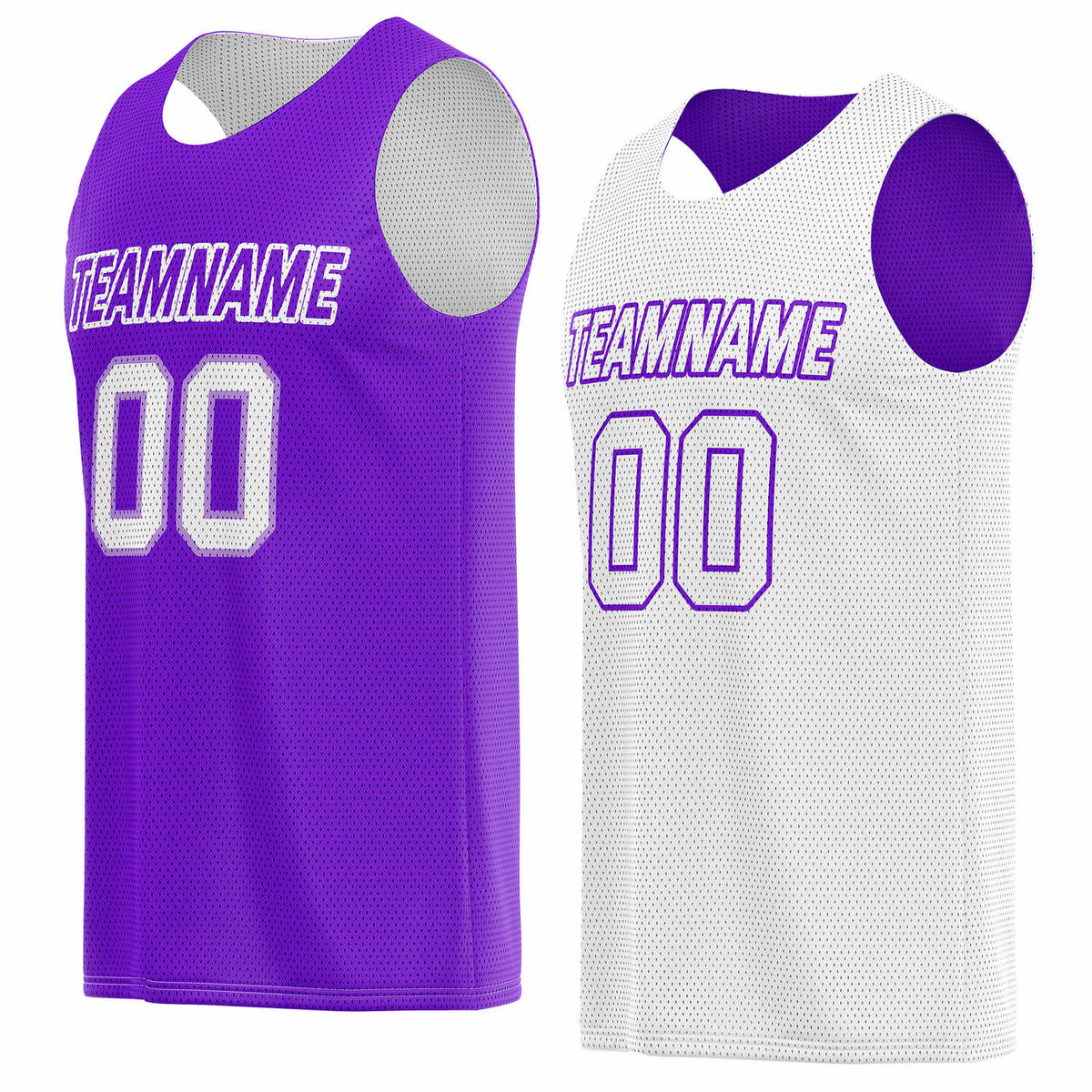 Custom reversible purple &amp; white basketball jersey, personalized team name number logo breathable mesh sports top for men women youth game practice wear - Vosoli