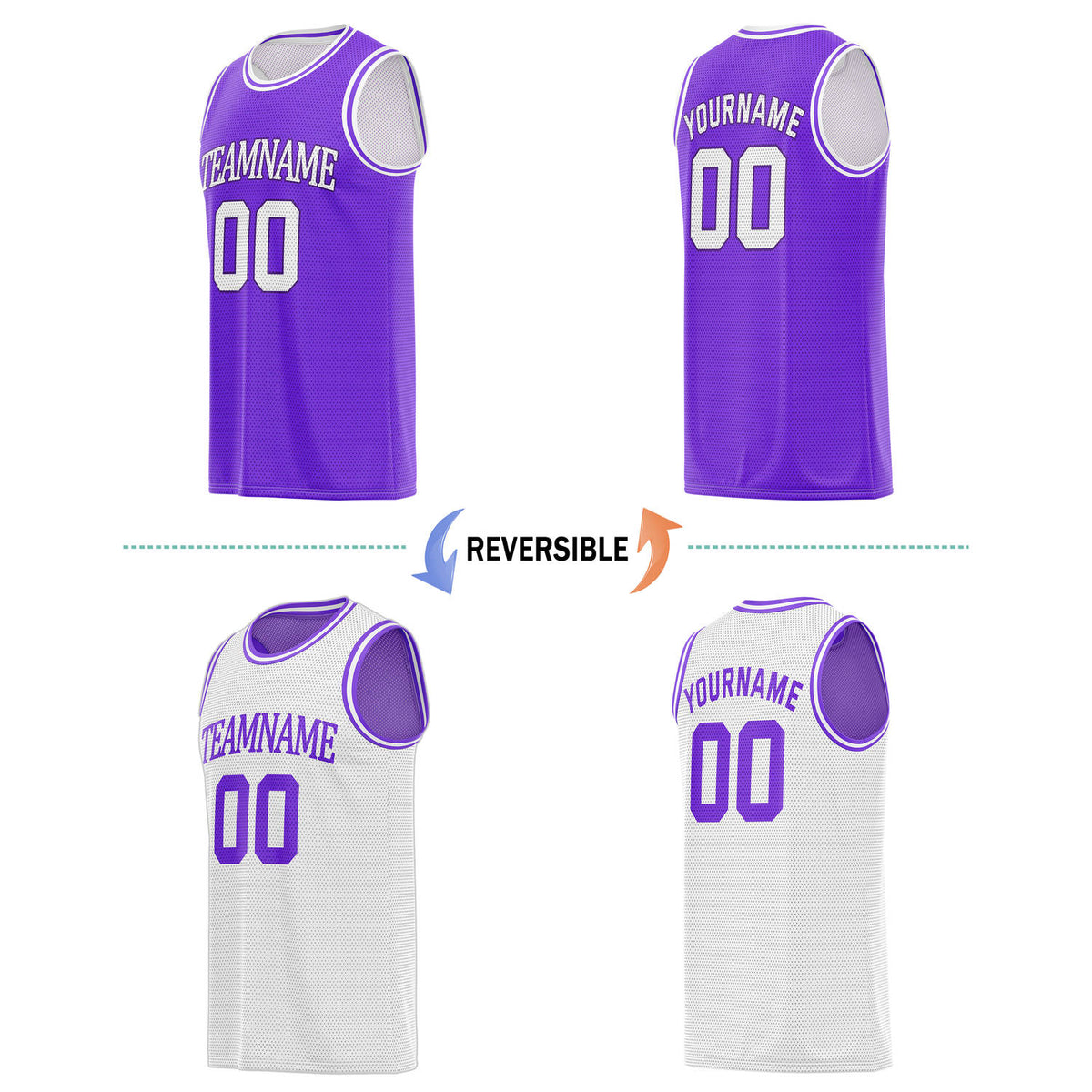 Custom Reversible Purple & White Basketball Jersey | Personalized Team Name & Number - Vosoli