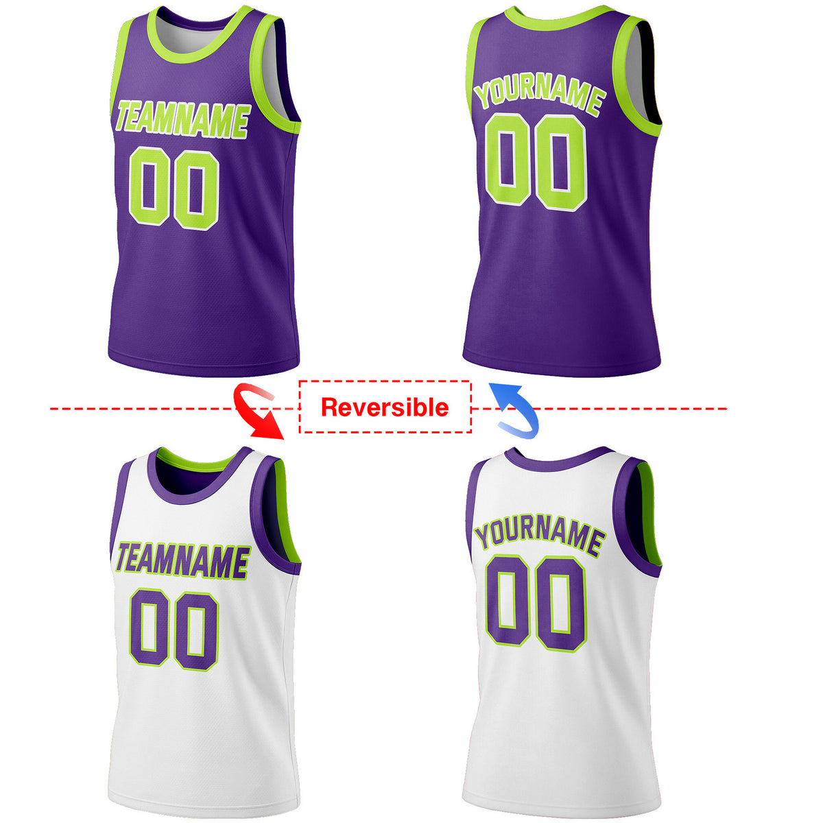 Custom Reversible Purple & White Basketball Jersey | Personalized Team Jersey | Vosoli