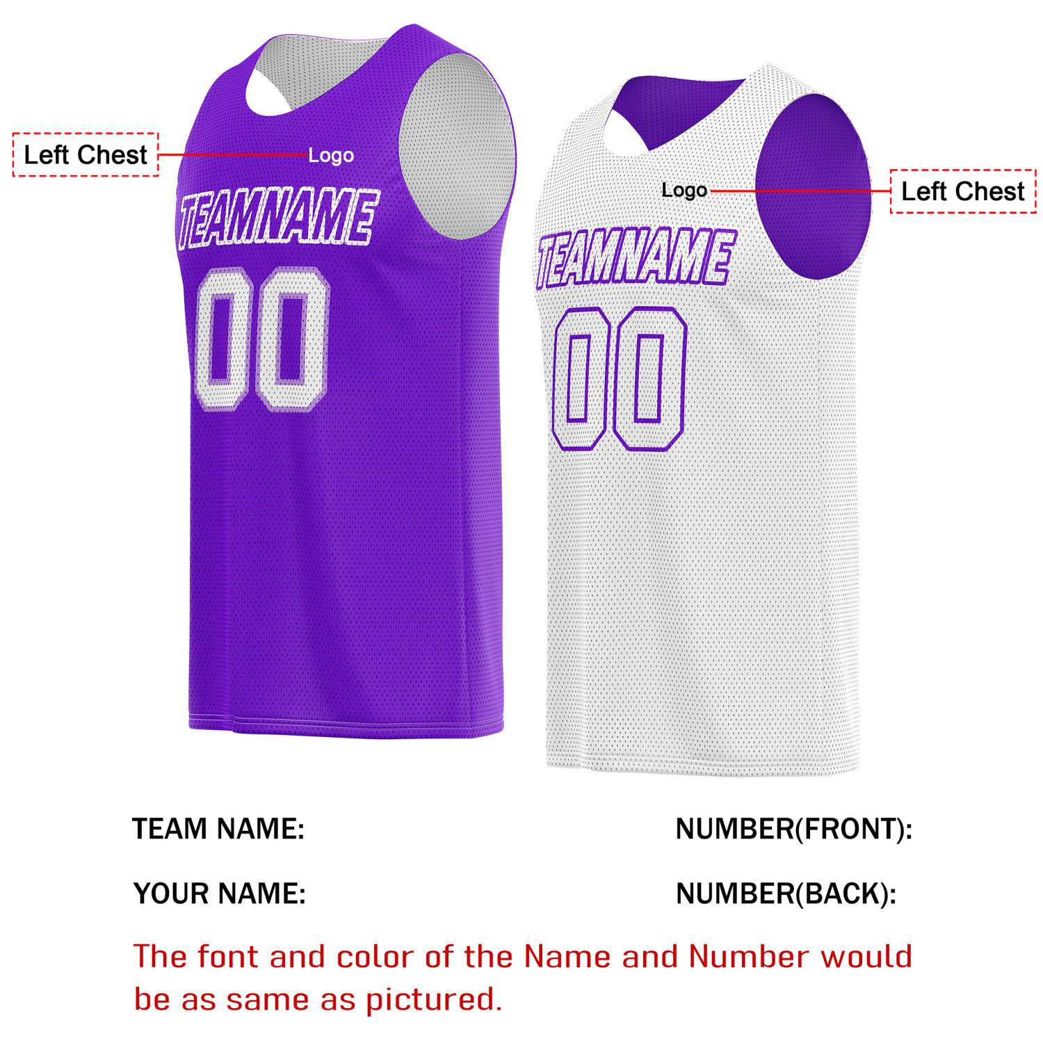 Custom Reversible Purple & White Basketball Jersey | Personalized Team Name & Number - Vosoli
