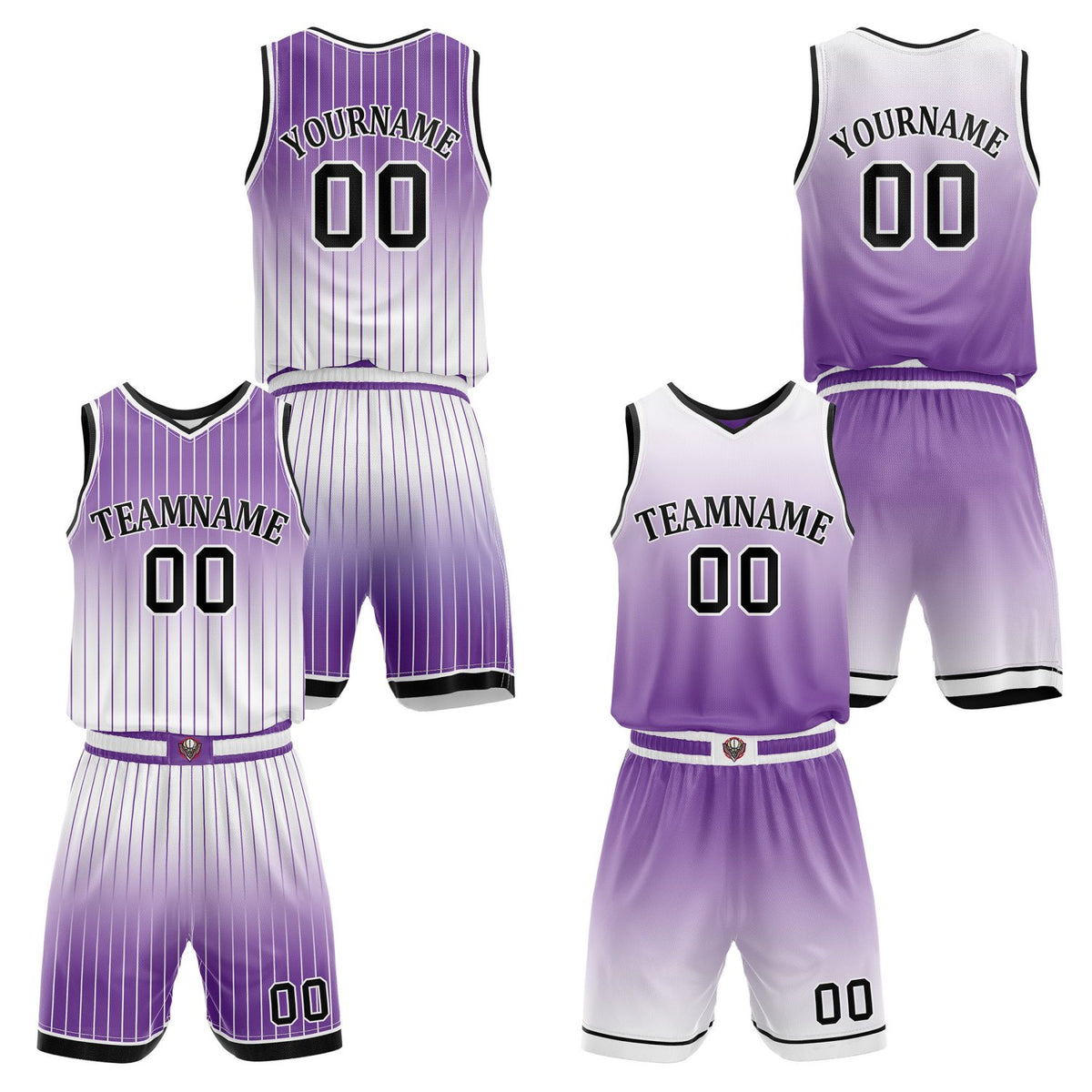 Custom Reversible Purple White Gradient Striped Basketball Uniform Set | Team &amp; Player Name - Vosoli