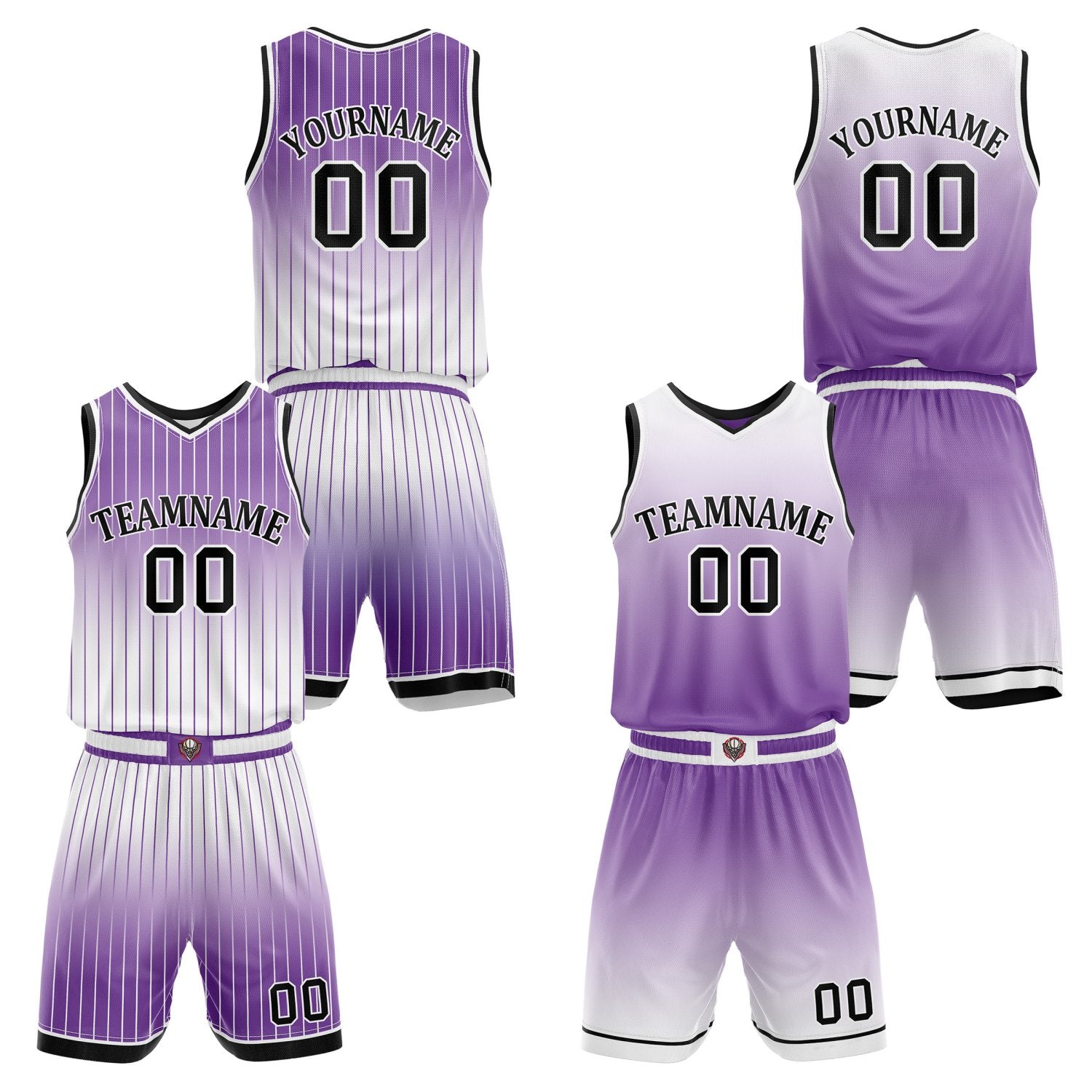 Custom Reversible Purple White Gradient Striped Basketball Uniform Set | Team & Player Name - Vosoli