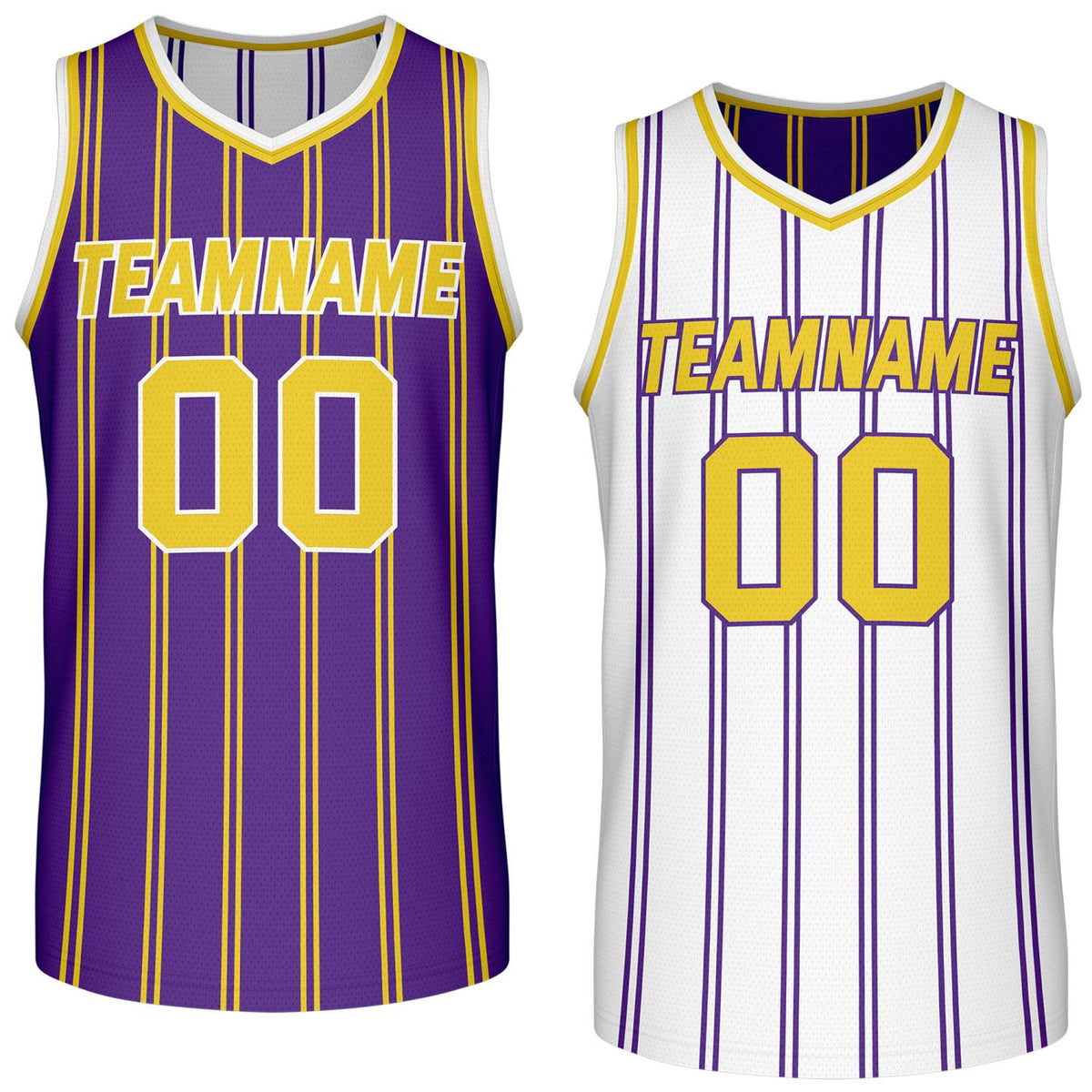 Custom Reversible Purple White Gold Striped Basketball Jersey | Team Name &amp; Number - Vosoli