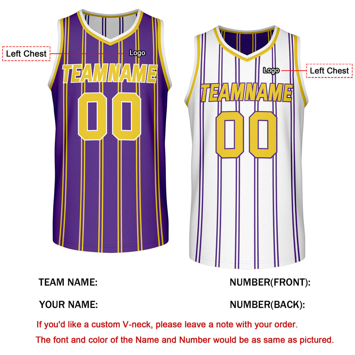 Custom Reversible Purple White Gold Striped Basketball Jersey | Team Name & Number - Vosoli