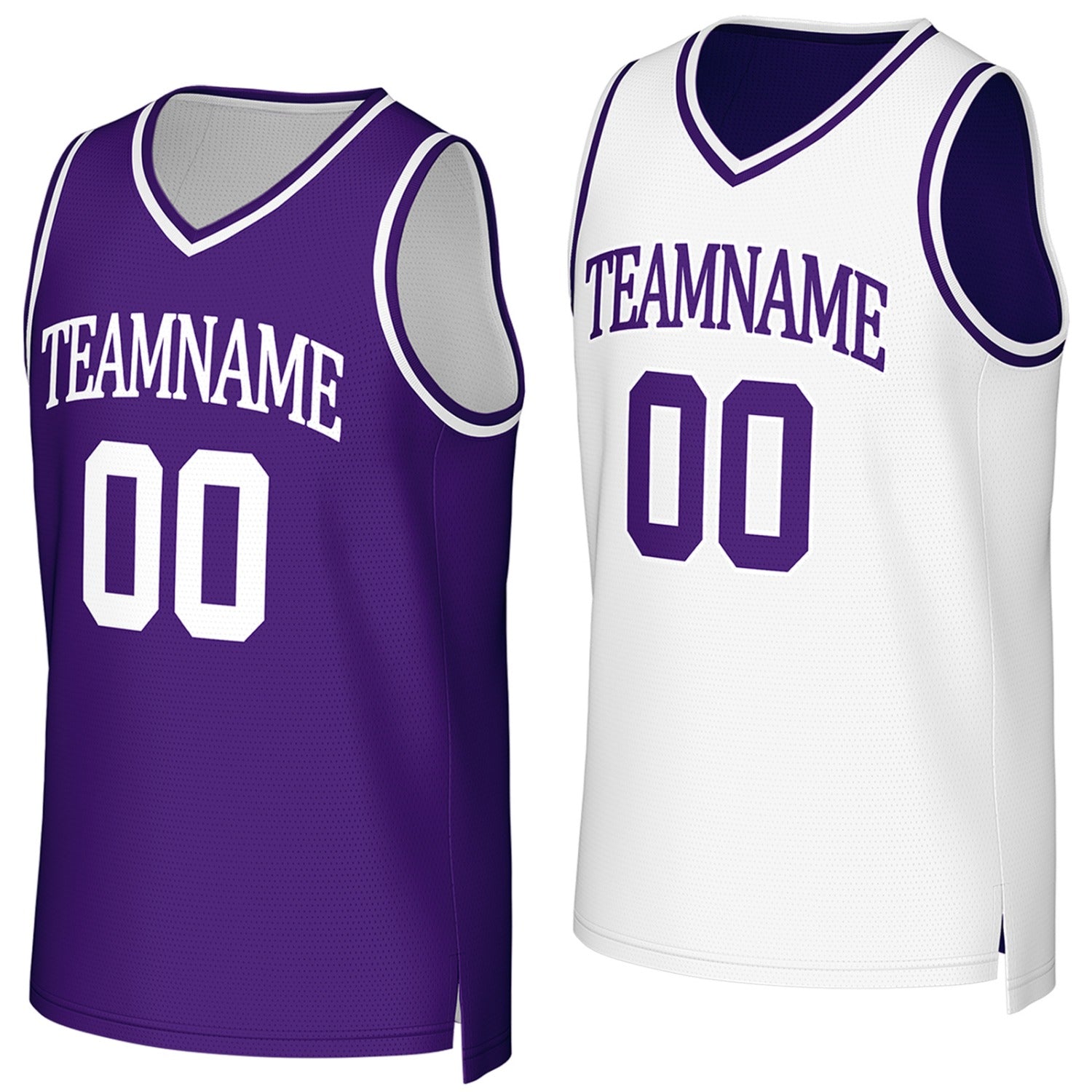 Custom reversible purple white basketball jersey, personalized team name number Logo breathable Mesh sports top for men women youth game practice - Vosoli